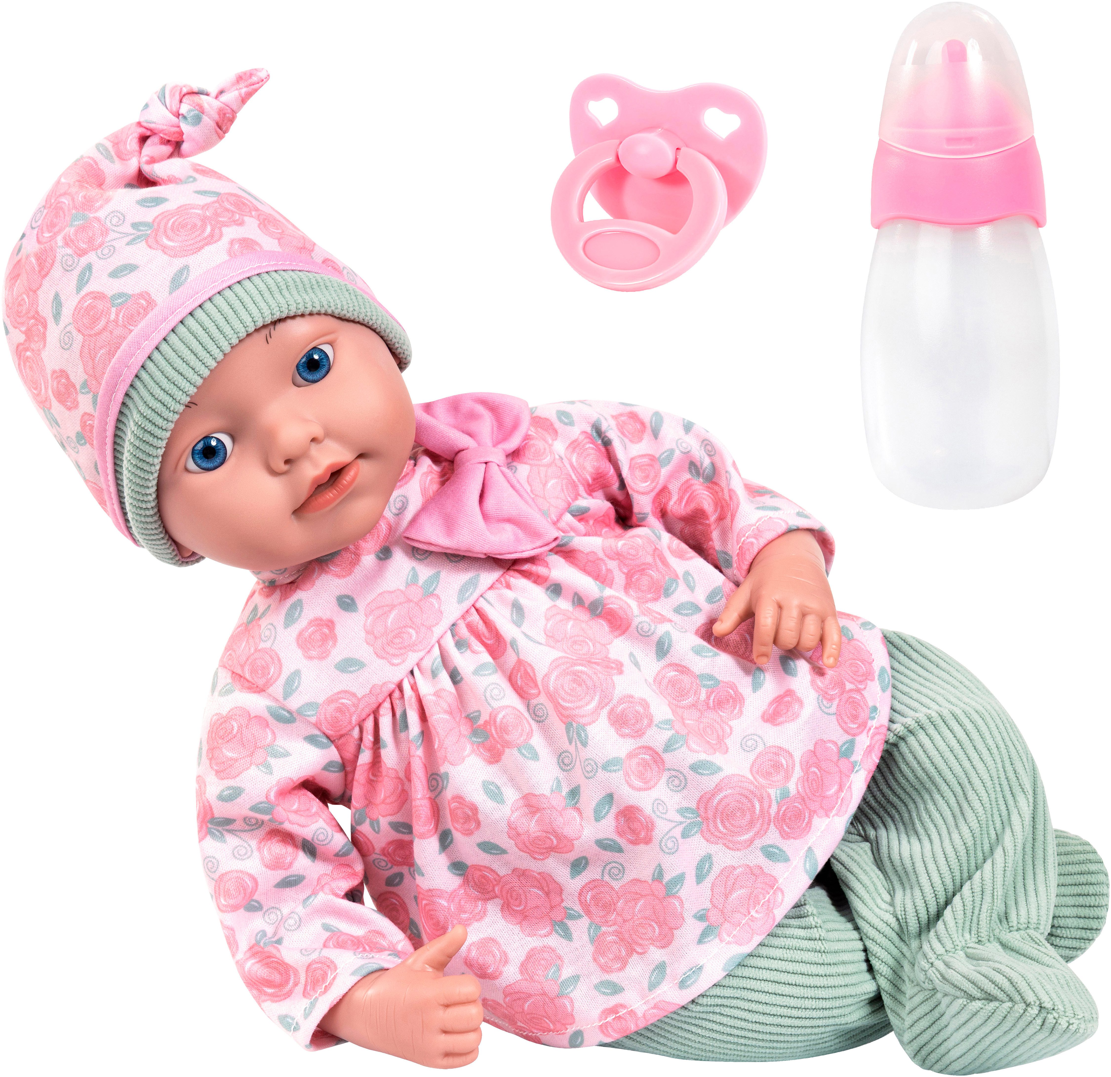 Bayer Babypuppe Reborn 38 cm rosa/grün, sieht aus wie ein echtes Baby