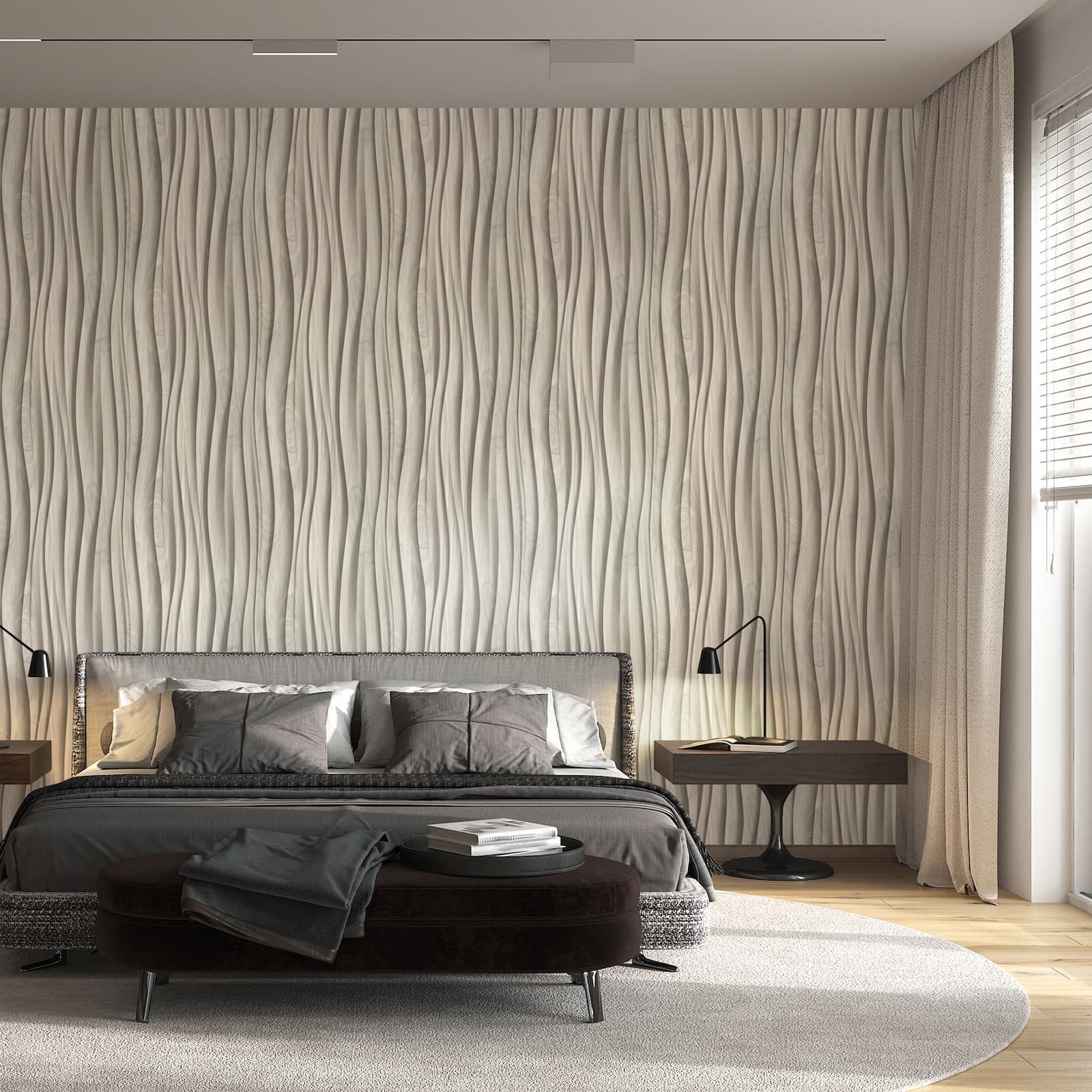 Marburg Vliestapete Holzoptik Wellenmuster Abstrakt 3D-Optik Beige Grau 81666