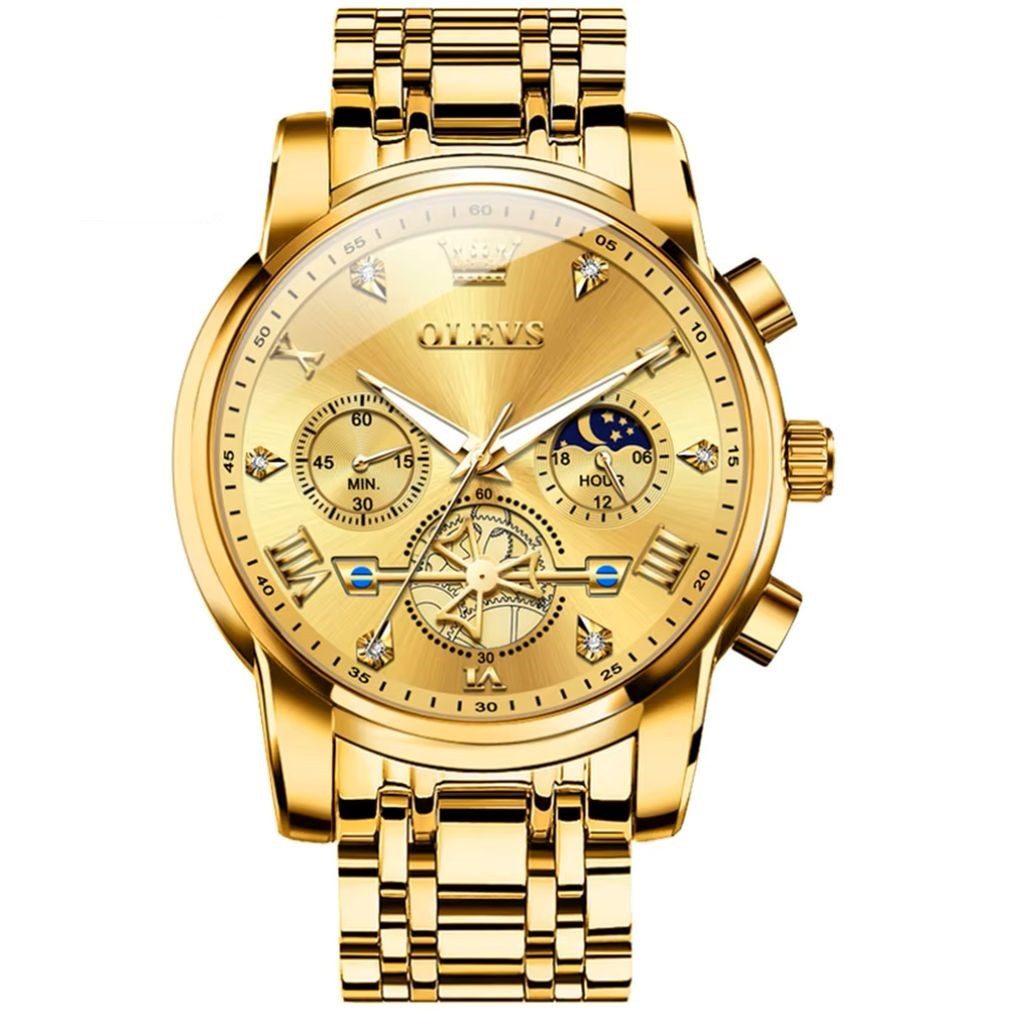 Quarzuhr OLEVS 2856 Herrenuhr Gold/Gold Chronograph 2856