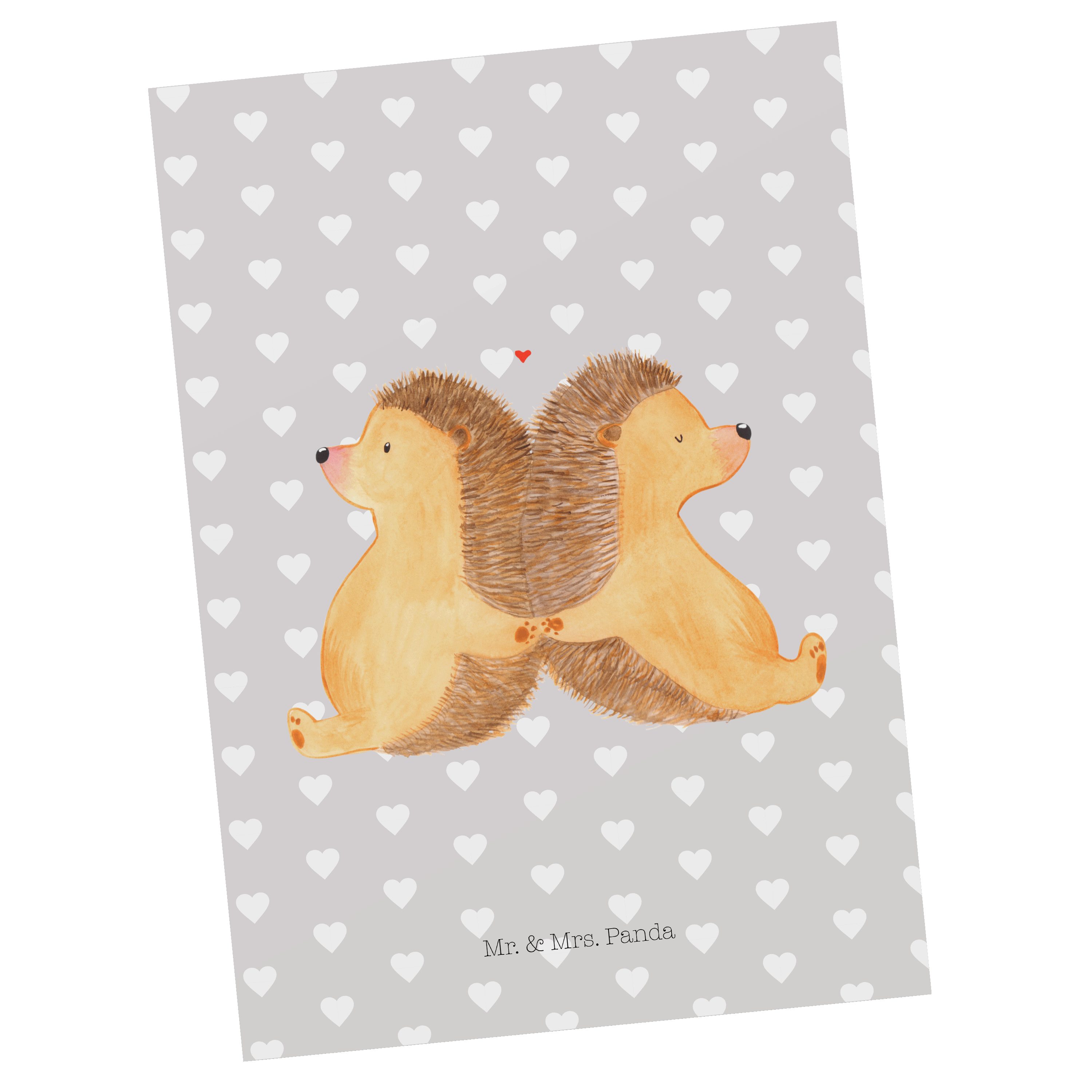 Mr. & Mrs. Panda Postkarte Igel händchenhaltend - Grau Pastell - Geschenk, Einladungskarte, Lieb | Grußkarten