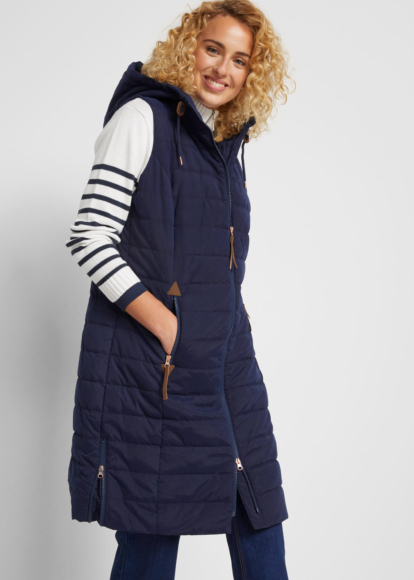 bonprix Steppweste bequeme, gesteppte Long-Weste, mit Loose Fit, knieumspielend
