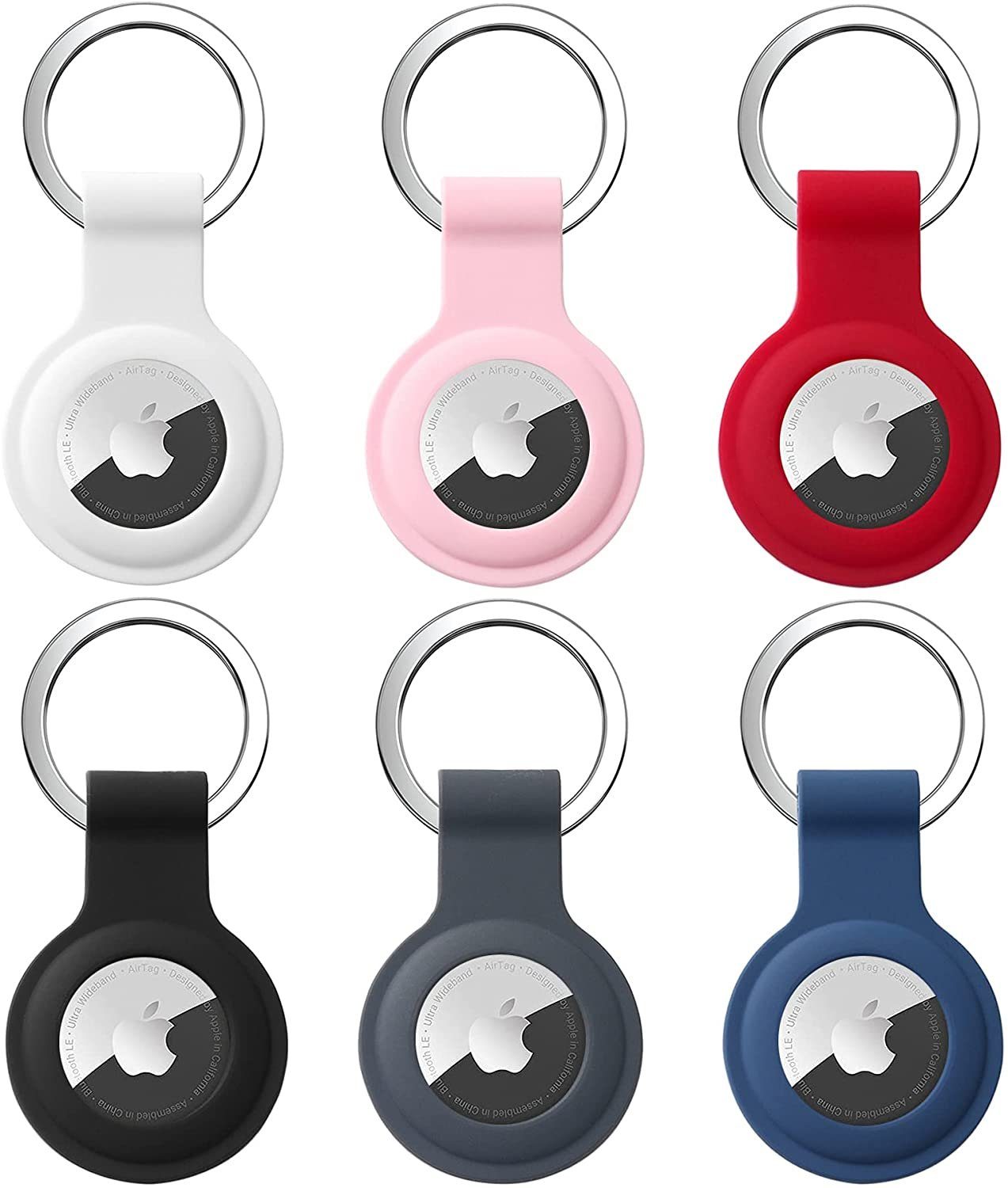 Apple IVSO Schutzhülle Cover mit Schlüsselanhänger Hülle Key Case Stück Silikon 6 Schlüsselanhänger für für AirTag, (6-tlg) mit Anhänger AirTags Ring Keychain Keyring Halter