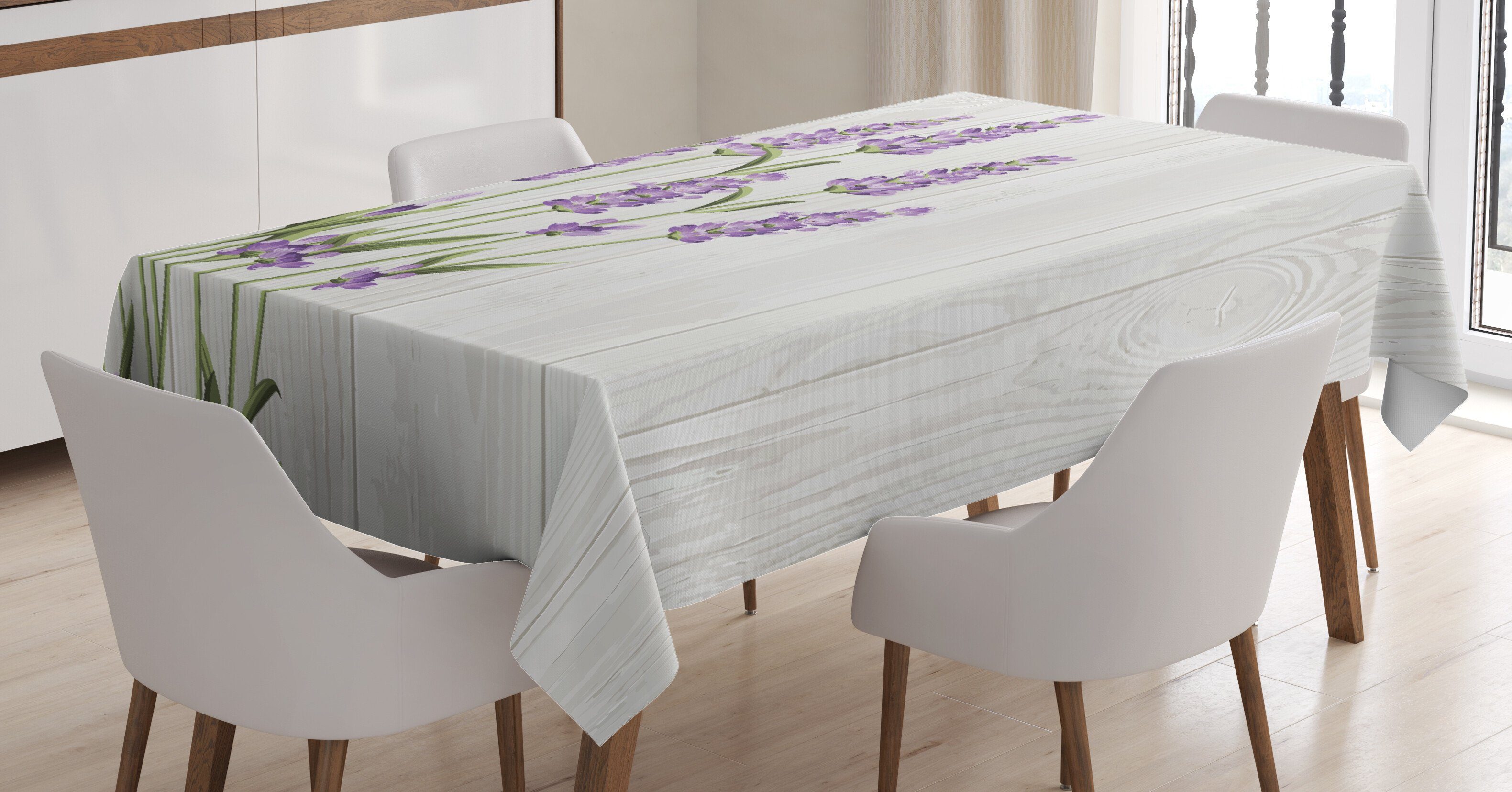 Abakuhaus Tischdecke Farbfest Waschbar Für den Außen Bereich geeignet Klare Farben, Lavendel Kräuter-Bouquet auf Holz