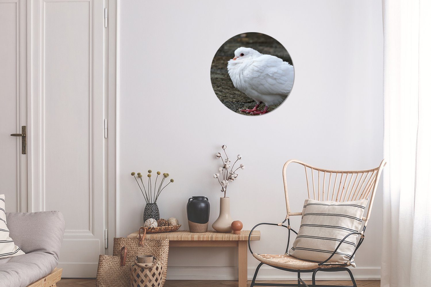 Wandsticker Weiß für Taube - Tapetenaufkleber, Wohnzimmer St), Tapetenkreis Rund, (1 - MuchoWow Vogel Kinderzimmer,
