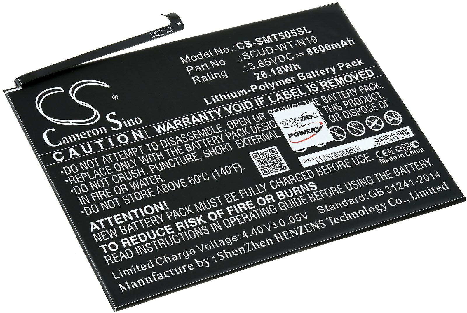 Powery Akku für Tablet Samsung SM-T500, SM-T505 Laptop-Akku 6800 mAh (3.85 V)