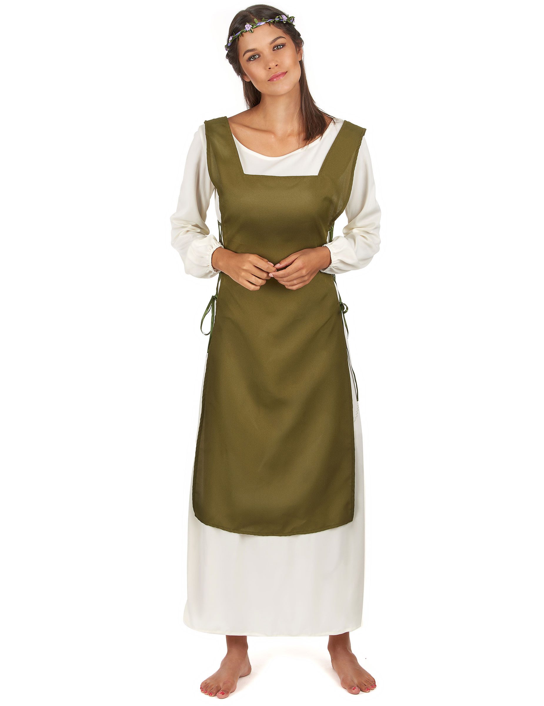 JADEO Kostüm Mittelalterliche Bäuerin Damenkostüm weiss-grün