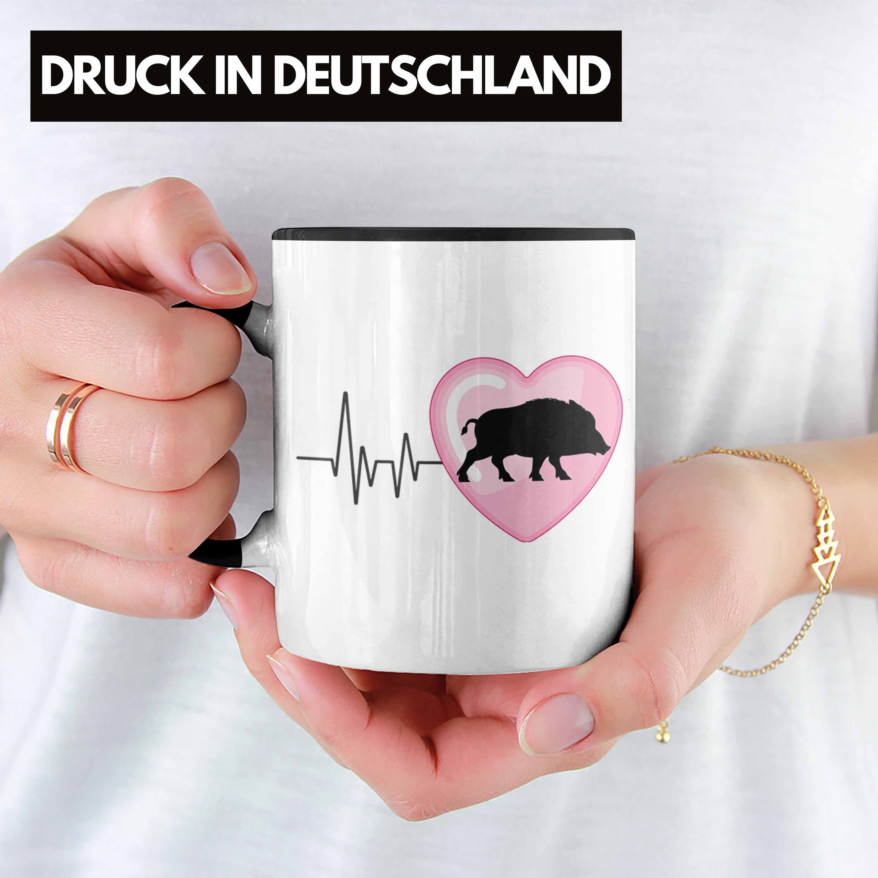 Trendation Tasse Trendation Tasse - Hobby Herzschlag Schwarz Jagd für Jäger Geschenk Wilschwein