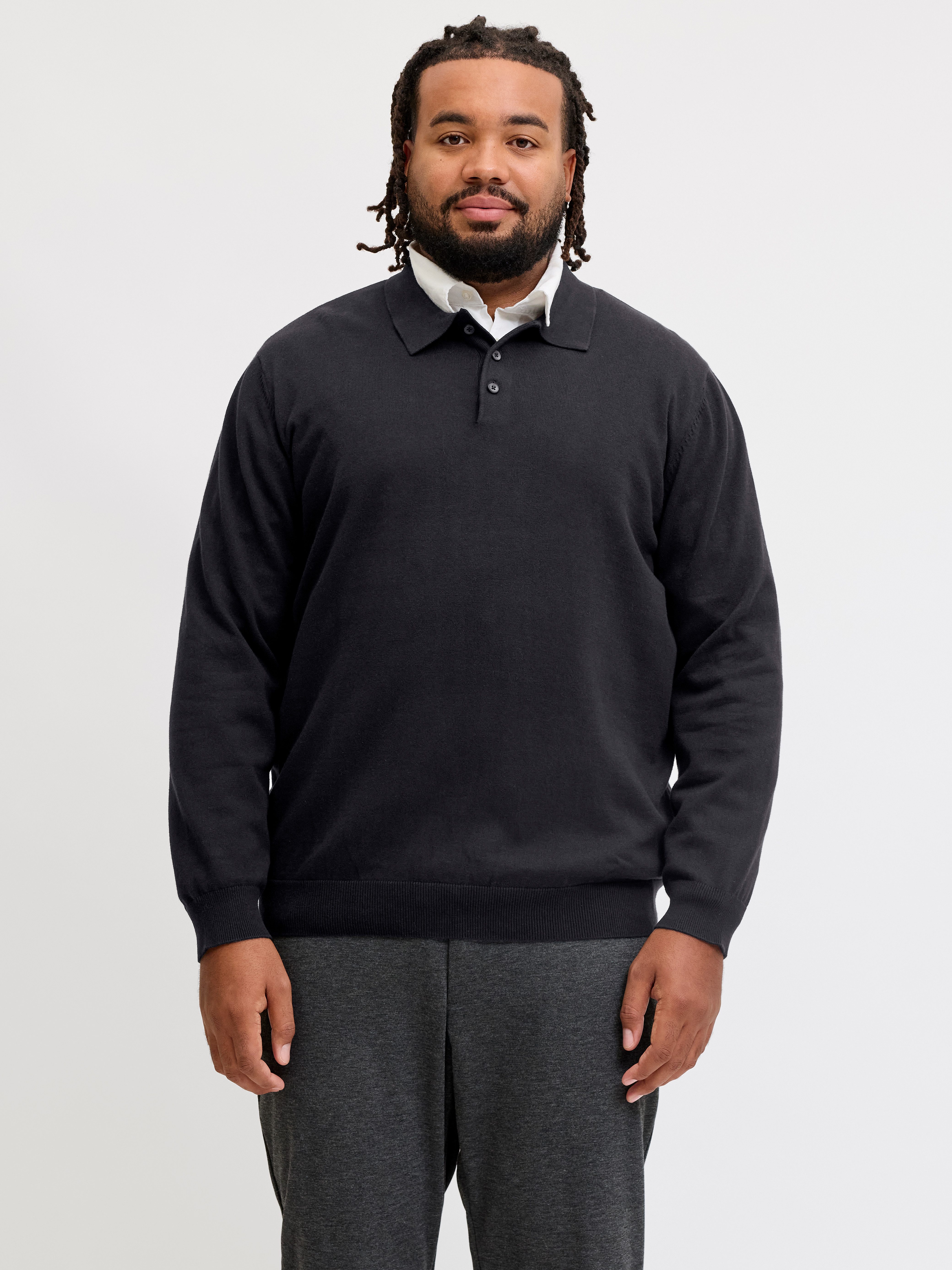 Jack & Jones PlusSize Polokragenpullover JJEBASIC KNIT LS POLO SN PLS Baumwolle, regular fit