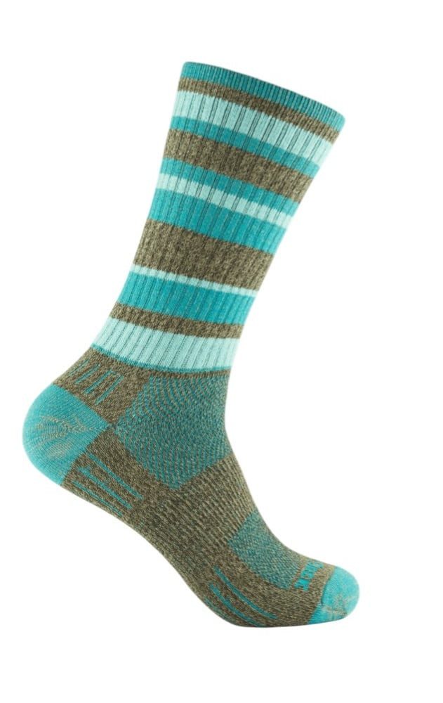 Wrightsock Wandersocken Crew Adventure (warm, gepolstertes Fußbett) braun/tealblau - 1 Paar