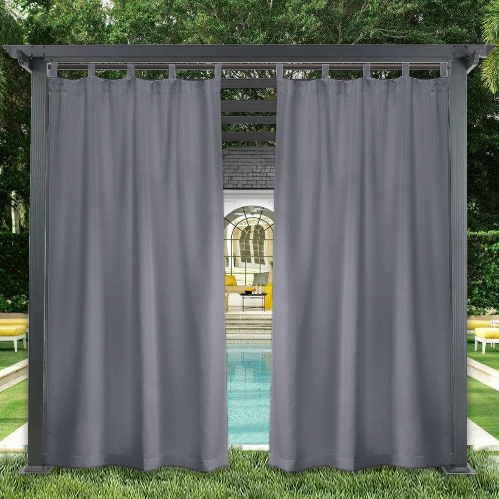 Lapamax Outdoorvorhang Wasserfest Sonnenschutz Winddicht Gardine mit Klettband, 1/2 Stück (2 St), Schlaufen, Polyester, UV-Schutz Outdoor gardinen, für Balkon Terrasse Pergola Pavillon