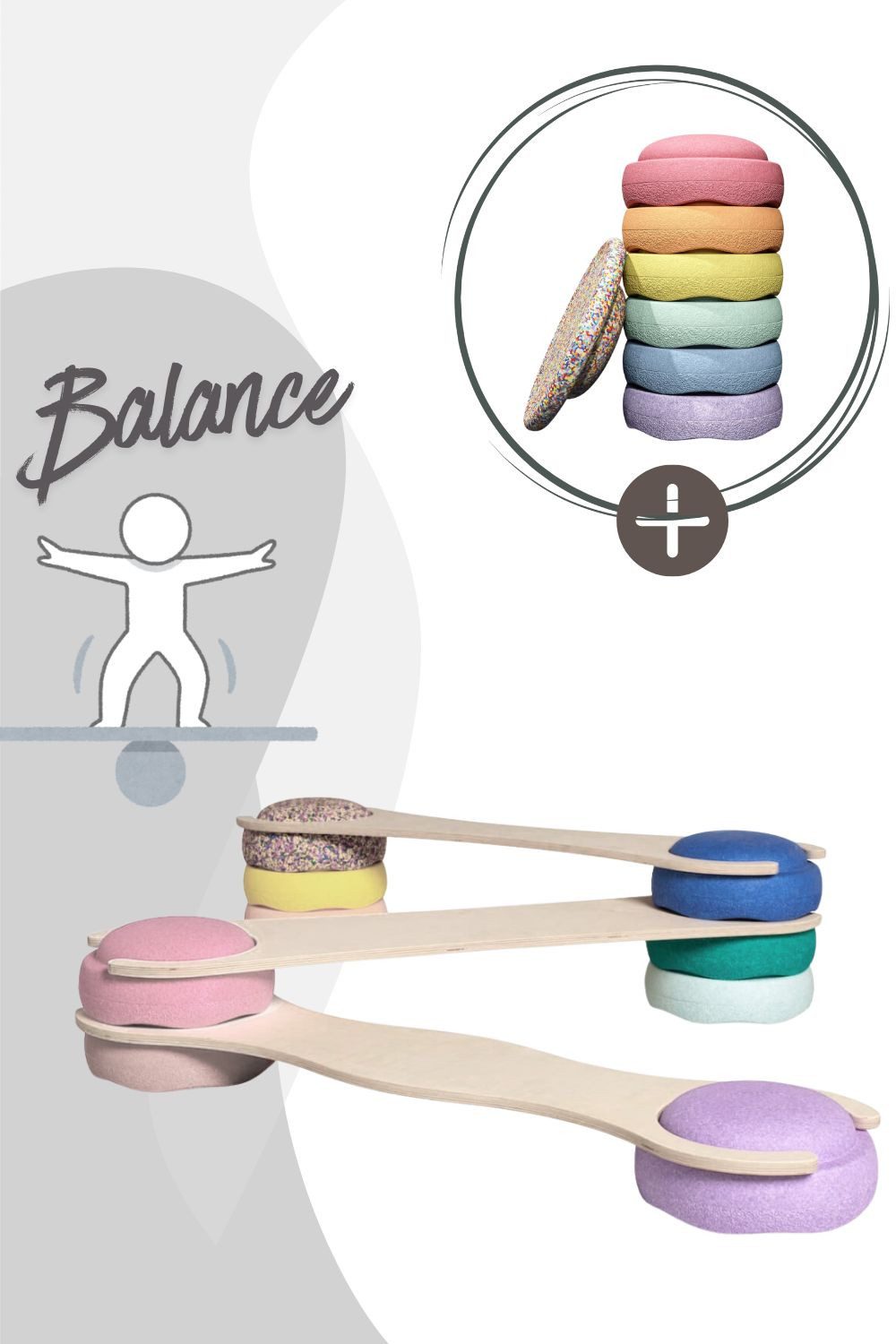 Stapelstein Spielcenter Balance Board Set inkl. Stapelstein 6er Set Rainbow Pastel und Board