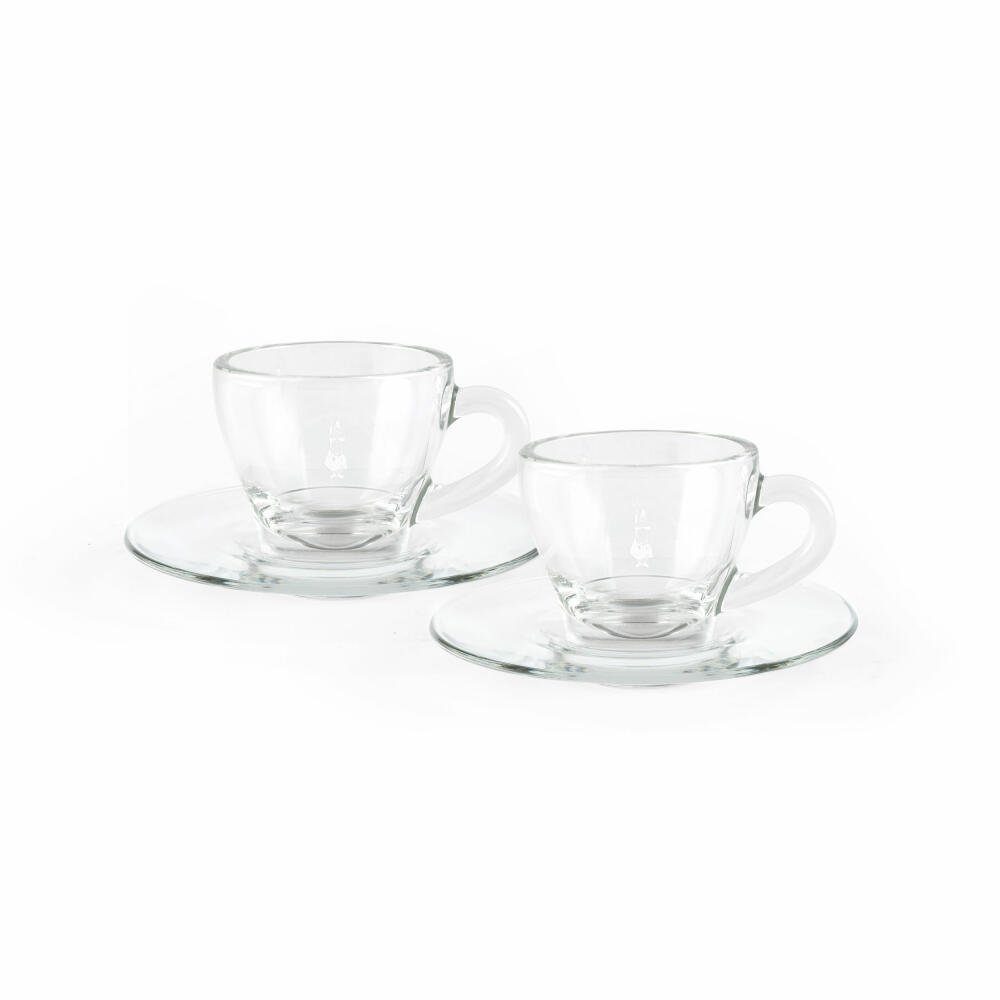 BIALETTI Espressotasse 2er Set mit Unterteller, Glas, Für den perfekten  Kaffeegenuss