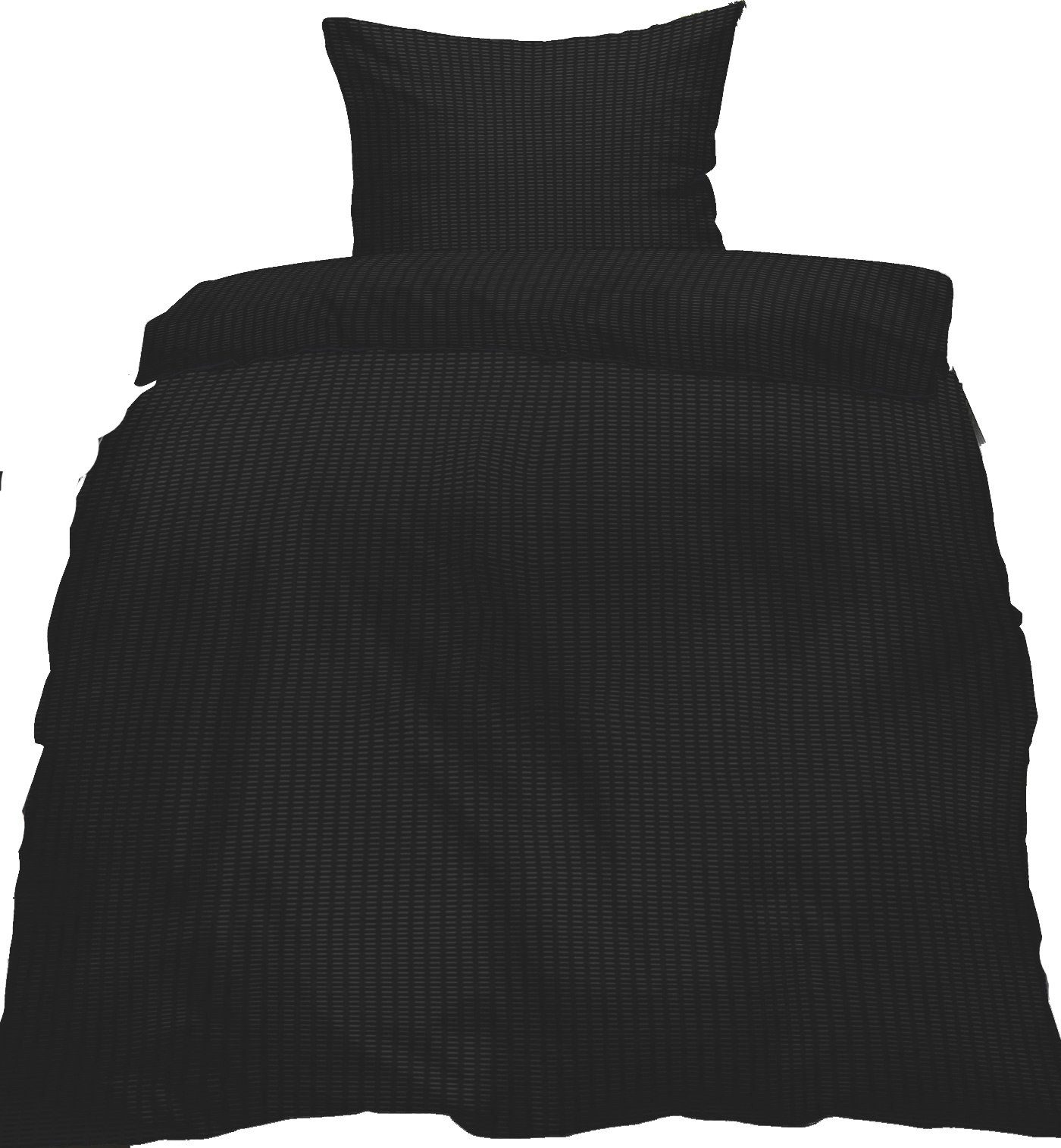 KH-Haushaltshandel Bettwäsche Seersucker Bettwäsche 135x200 +80x80cm, uni einfarbig, schwarz, Seersucker, Reissverschluß, bügelfrei, Microfaser, schwarz