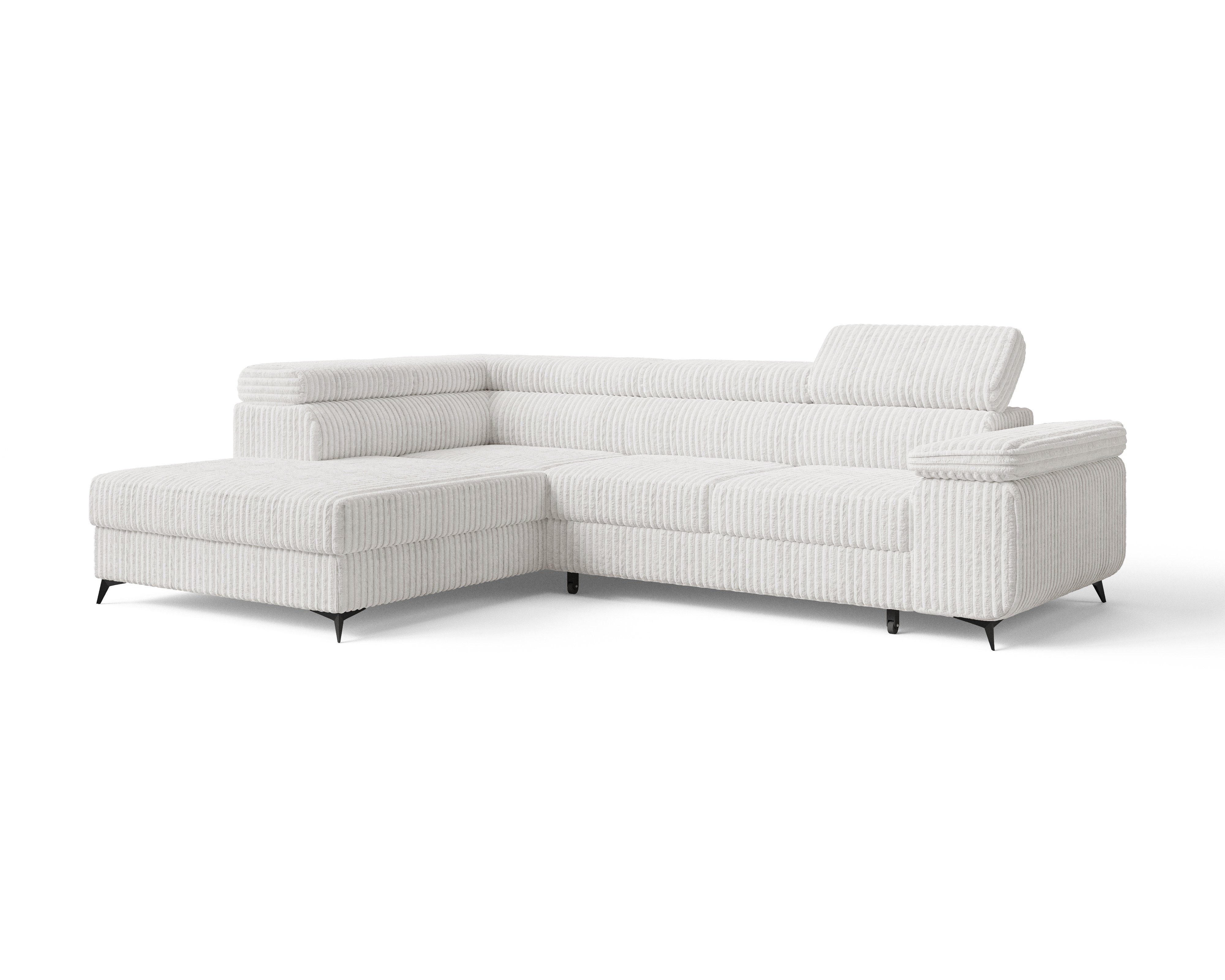 MOEBLO Ecksofa OSTIN, 290 cm – Modernes L-Sofa mit Schlaffunktion, Bettkasten und verstellbaren Kopfstützen, Cord oder Strukturstoff, - (BxHxT): 290 x 75–90 x 202 cm