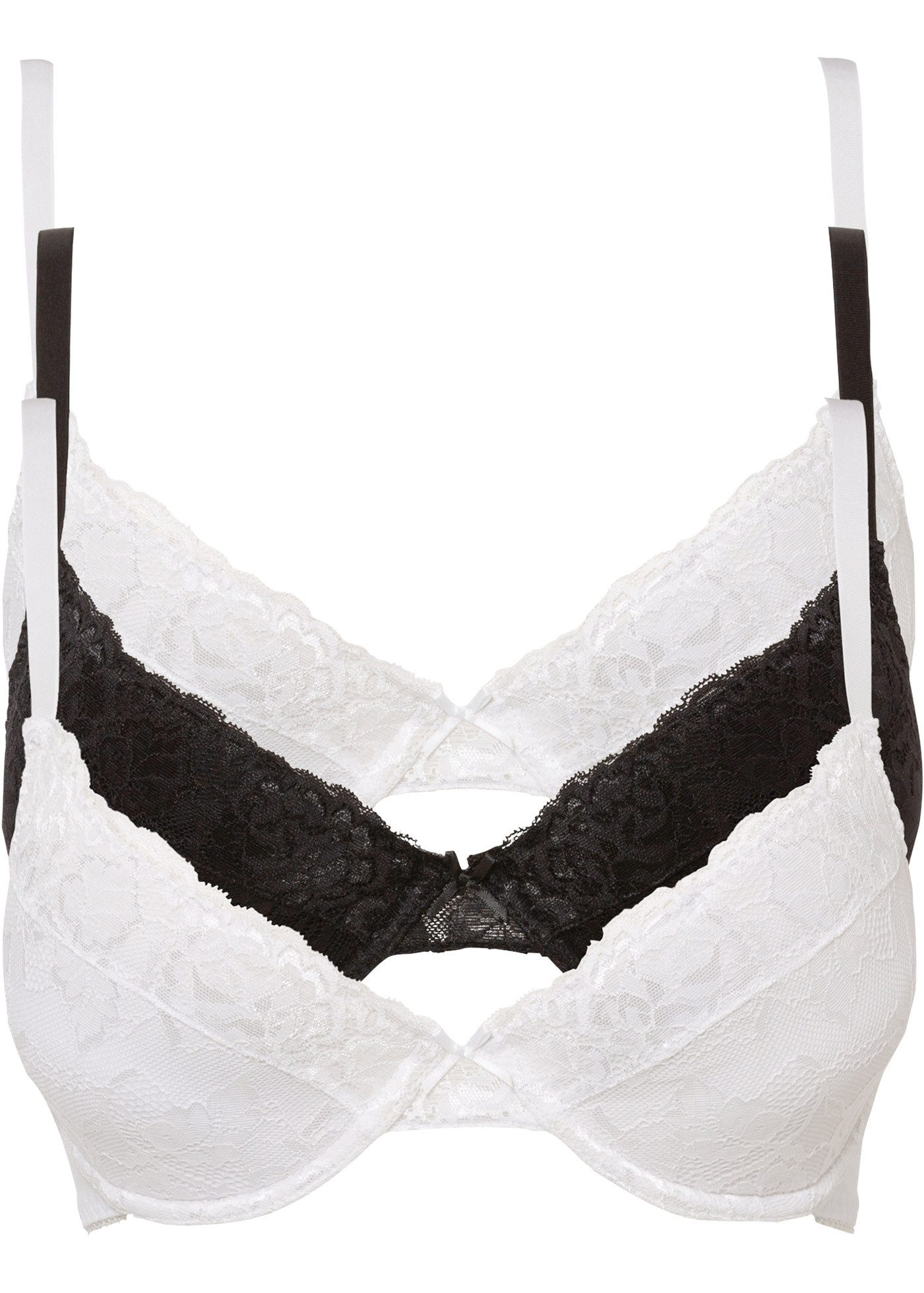 bonprix Push-up-BH (Packung, 3-tlg., 3er) leicht wattierte Cups, mit feinem Allover-Spitze, mit Baumwollfutter