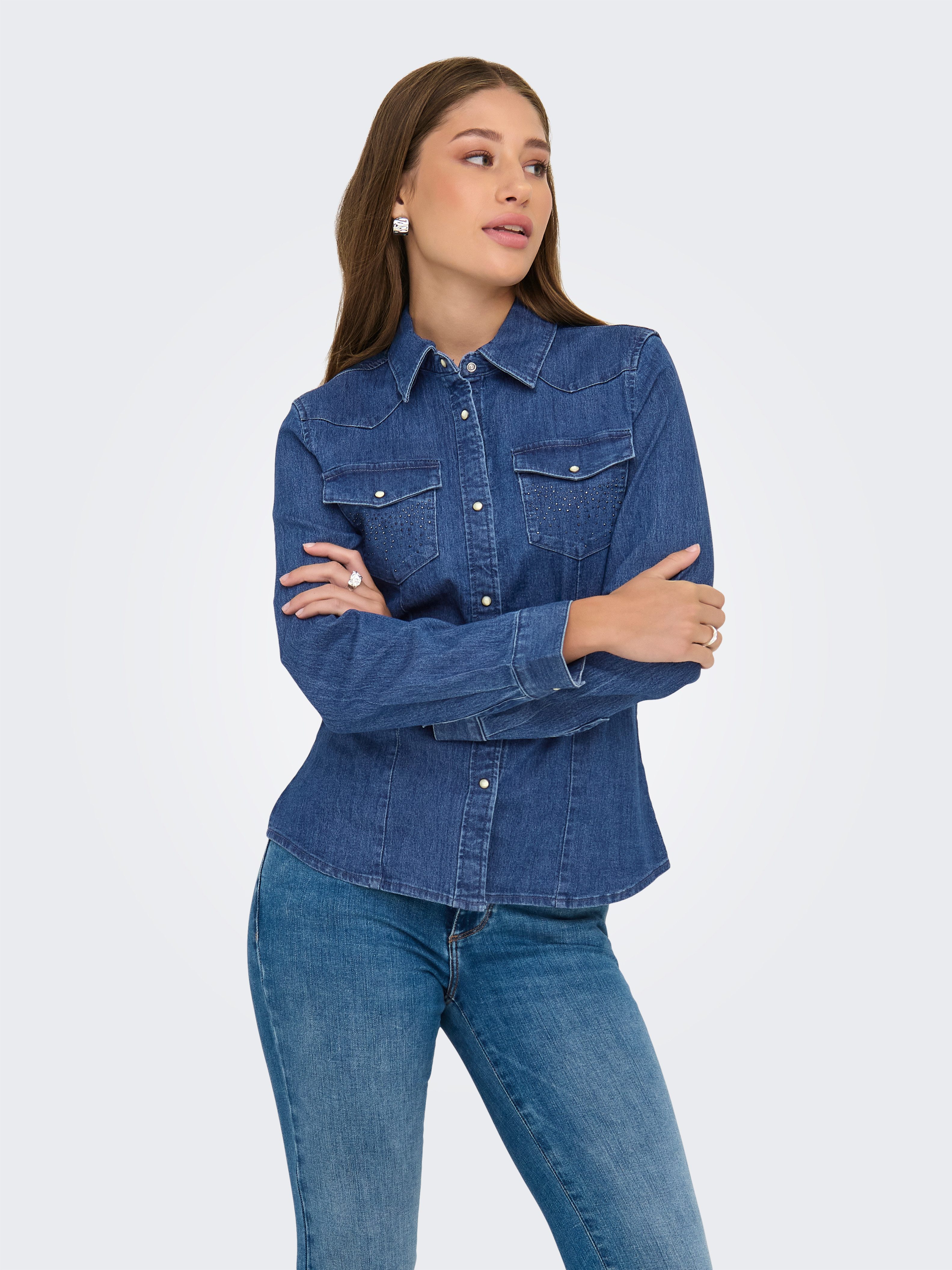 ONLY Jeansbluse ONLSASIA L/S RHINESTONE DNM SHIRT AKM günstig online kaufen