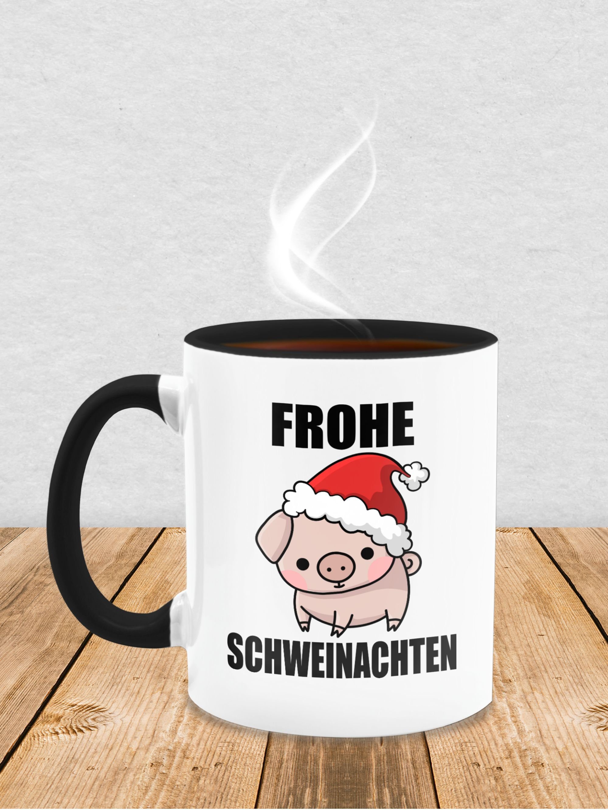 Shirtracer 2 Keramik, Schwarz Weihnachtstasse Frohe Tasse Schweinachten,