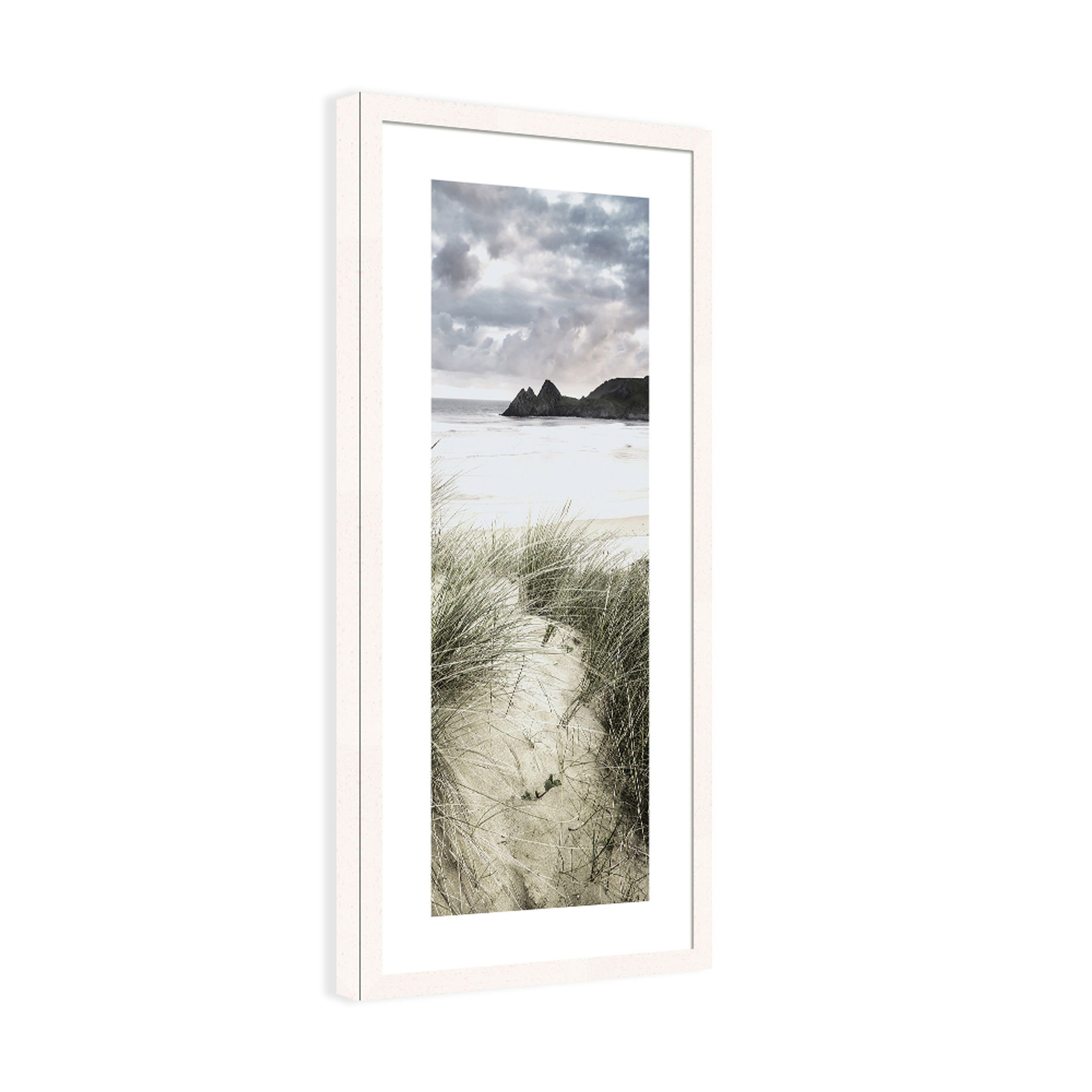 Rahmen Strand-Landschaft: länglich Design-Poster Strand, Rahmen Küste schmal gerahmt 30x71cm Bild mit Bild mit artissimo