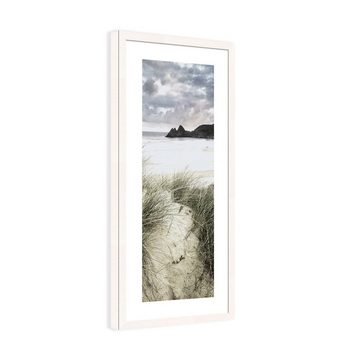 artissimo Bild mit Rahmen Bild gerahmt 30x71cm Design-Poster mit Rahmen länglich schmal Strand, Strand-Landschaft: Küste