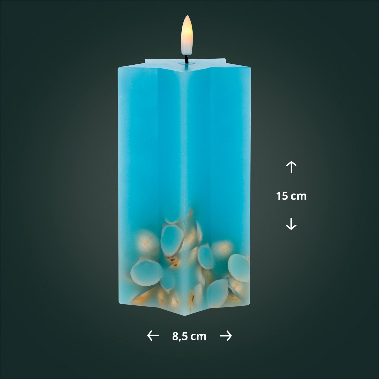 LED Universum LED-Kerze LED Universum - LED Wachskerze "Shelly Star" blau 15cm Sternform