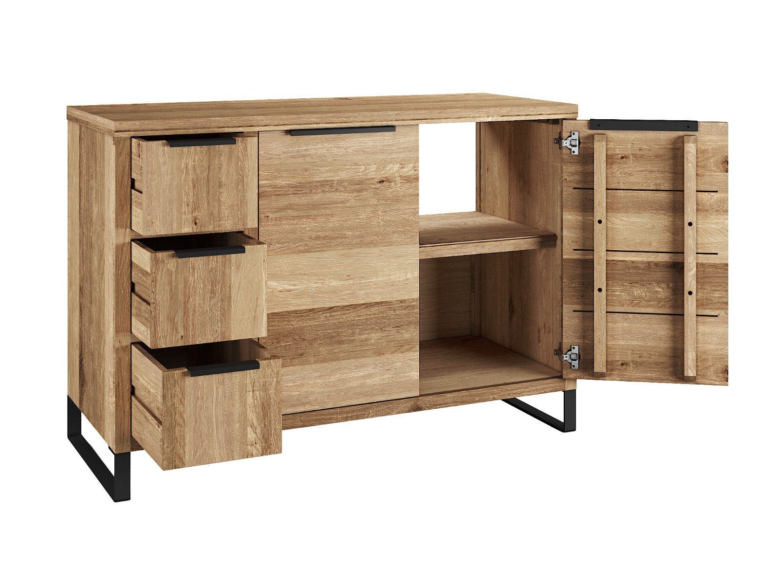 massivum Badmöbel-Set Sydney I Waschtisch mit Spiegel 105cm I massiv Holz Wildeiche