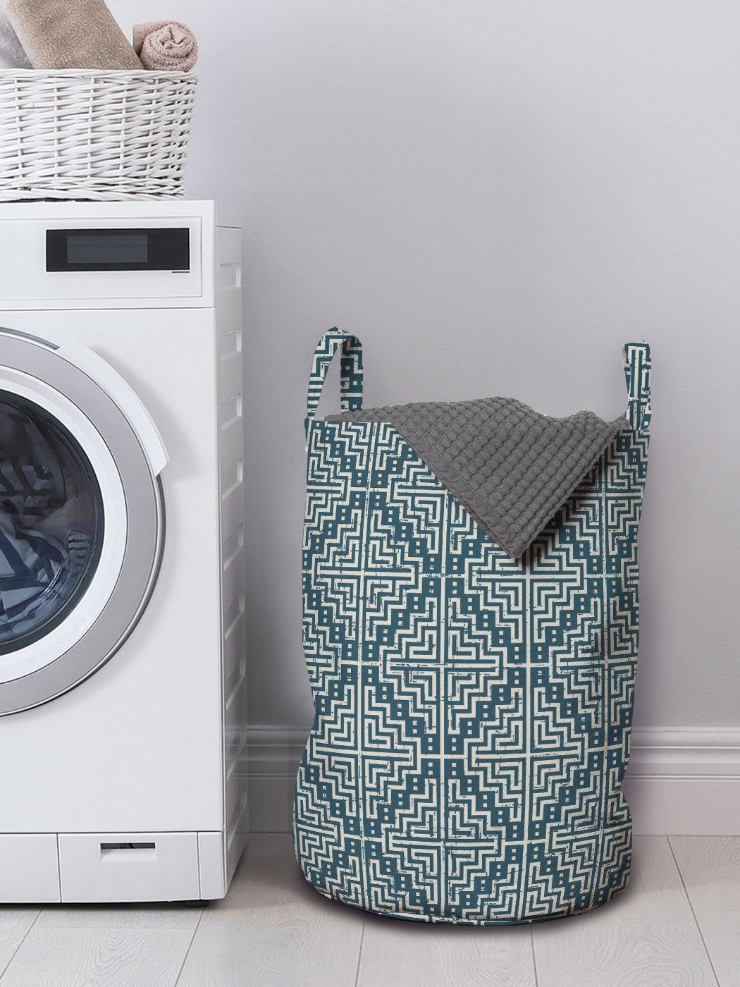 Abakuhaus Wäschesäckchen Wäschekorb mit Griffen Kordelzugverschluss für Labyrinth Waschsalons, Art-Motiv-Kunst Abstrakt