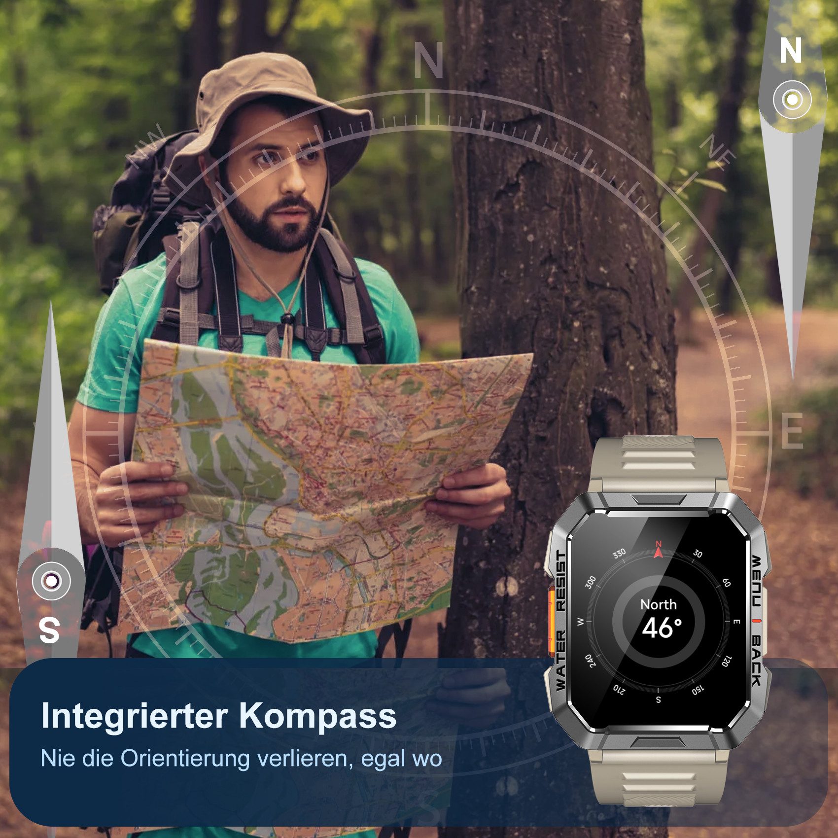 blackview 2026 900-mAh-Akku,Smartwatch Herren Militärqualität,100 Tage Standby Smartwatch (2.01 Zoll, iOS&Android) Packung, 3-tlg., 2 Armbänder / 3 Armbänder un – Bild 3 von 5