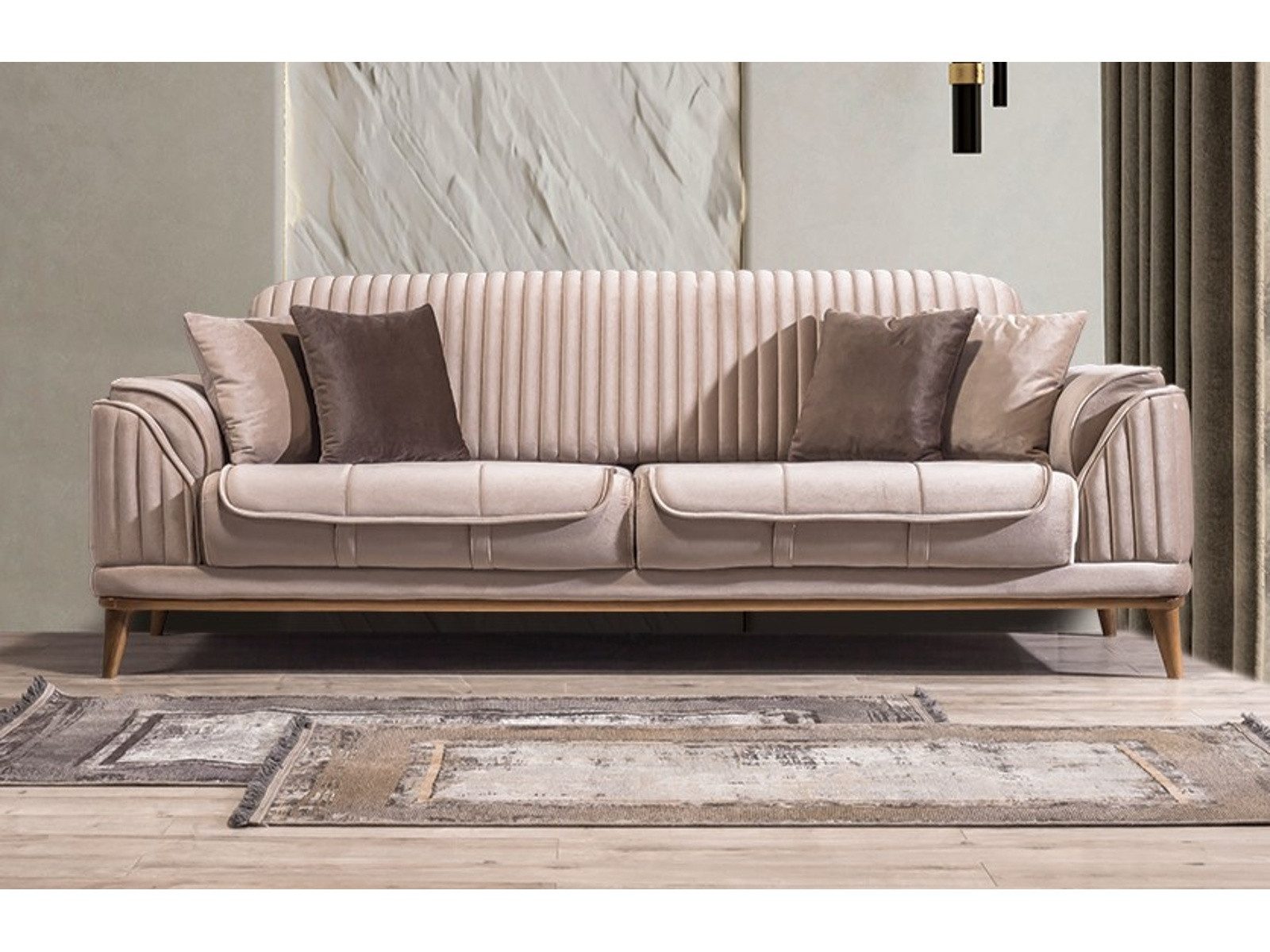 Villa Möbel Sofa Bond Holz, 3-Sitzer 1 Teile, mit Relax-/Bettfunktion durch umklappbare Rückenlehne
