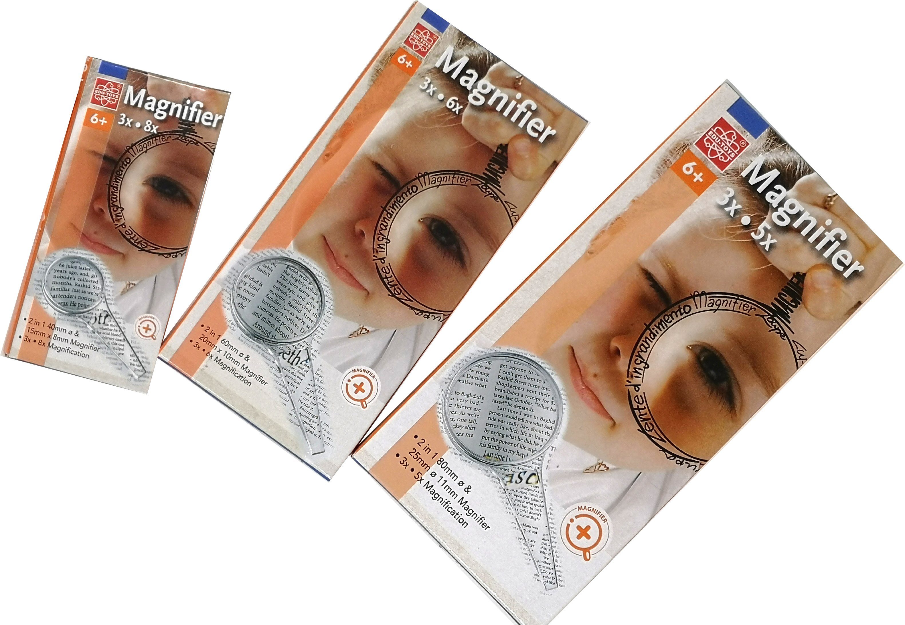 Edu-Toys Handlupe Acrylhandlupe 40mm mit 15x8mm 8fach Lesehilfe Lupe Vergrößerungsglas