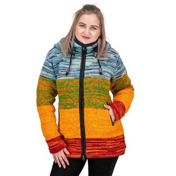 KUNST UND MAGIE Kapuzenstrickjacke Damen Strickjacke Wolle Jacke+abnehmbarer Zipfelkapuze Fleecefutter