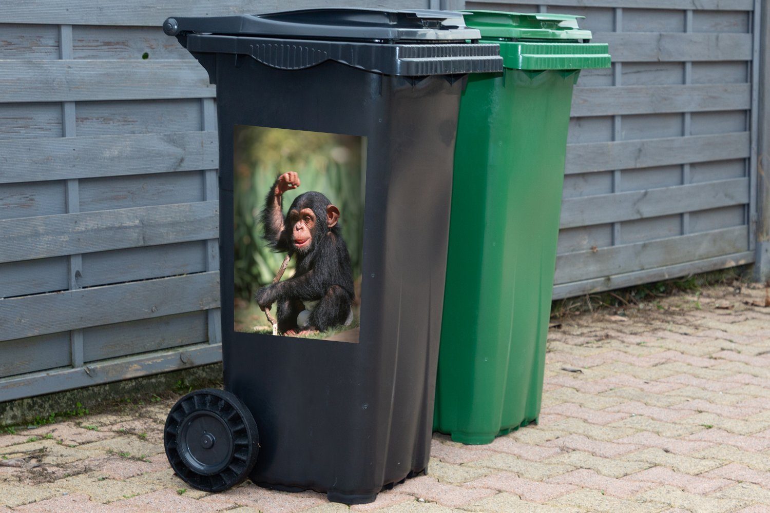 Natur Mülltonne, MuchoWow der St), Wandsticker Mülleimer-aufkleber, Abfalbehälter Container, in (1 Sticker, Affenbaby