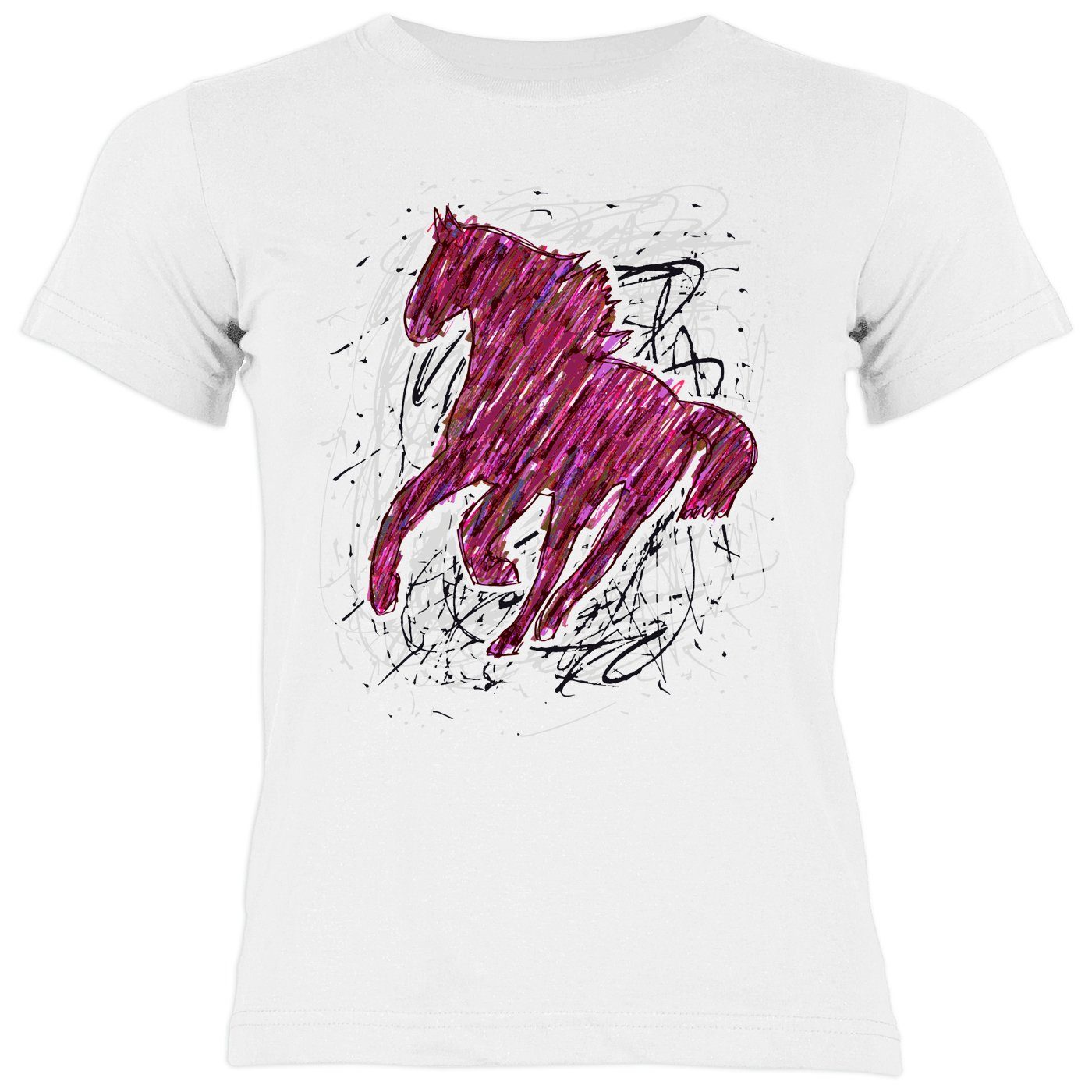 Kindershirt bunt, Pferd Pferde Shirt rosa - T-Shirt Kindershirt Shirts Motiv Zeichnung Pferde Tini :