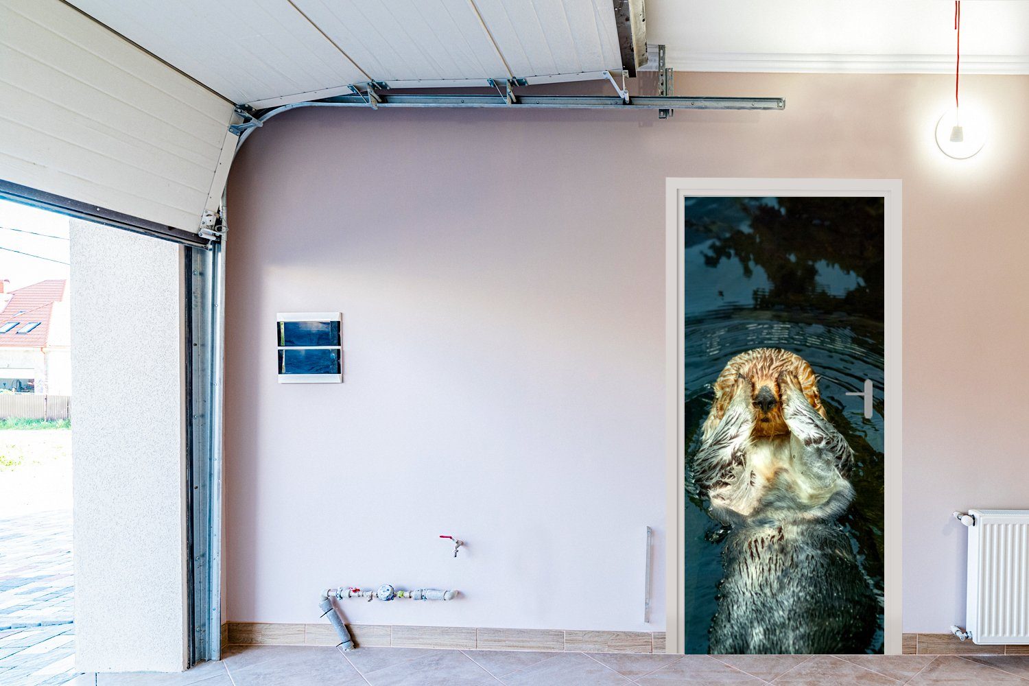 MuchoWow Türtapete Otter im bedruckt, (1 cm Matt, Wasser, für Tür, 75x205 St), Türaufkleber, Fototapete