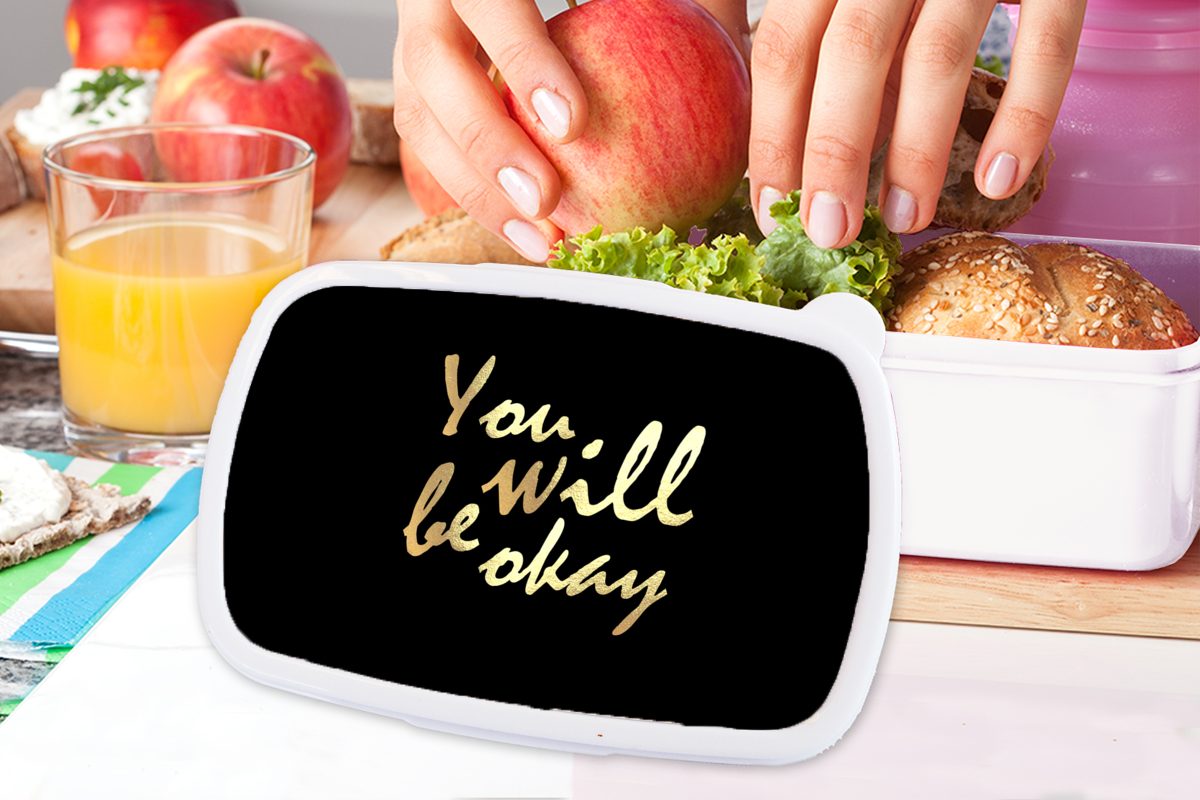 Brotdose, - Motivation Lunchbox (2-tlg), Gold und Kunststoff, für Kinder - Zitat Schwarz, Jungs Erwachsene, - und Brotbox für MuchoWow Mädchen weiß