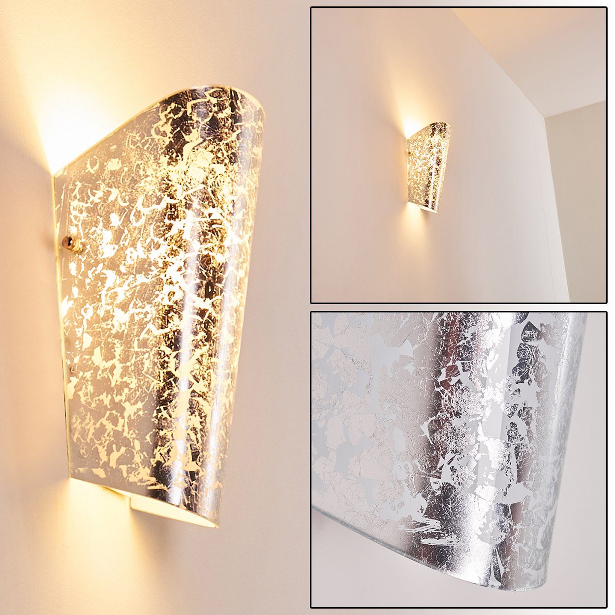 hofstein Wandleuchte »Volvera« Wandlampe aus Glas in Silber, ohne Leuchtmittel, Wandspot mit Up&Down-Effekt, 1xE27, mit Lichteffekt | Wandleuchten