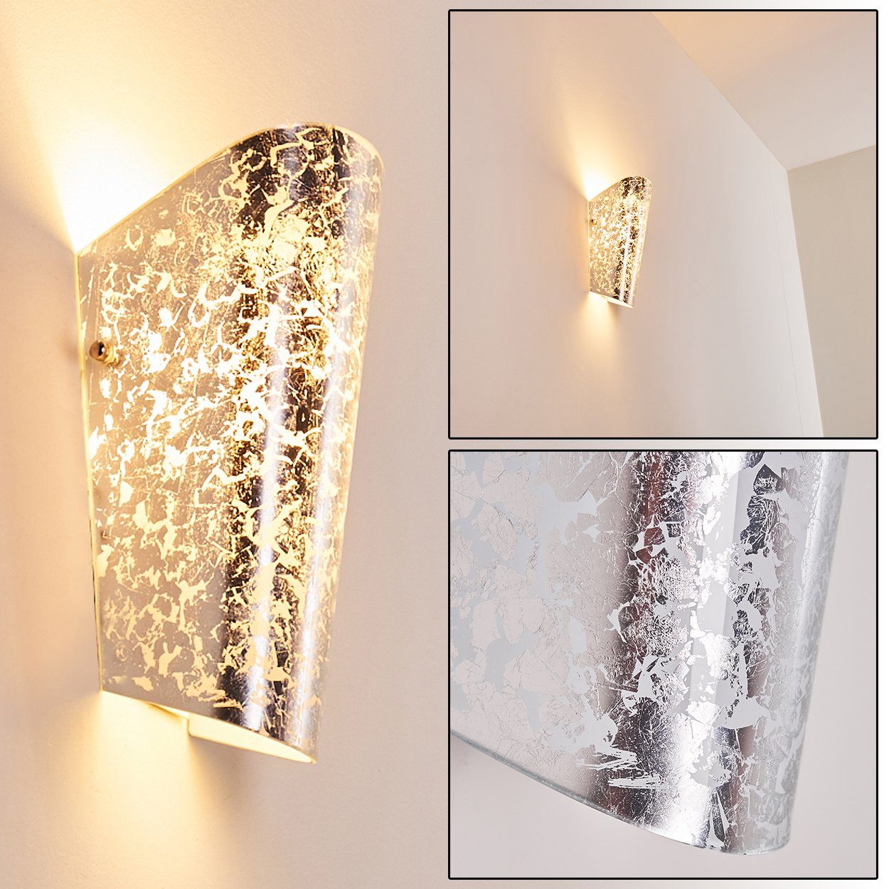 mit Wandlampe »Volvera« aus mit 1xE27, hofstein Glas Wandleuchte ohne Up&Down-Effekt, Wandspot Silber, in Leuchtmittel, Lichteffekt