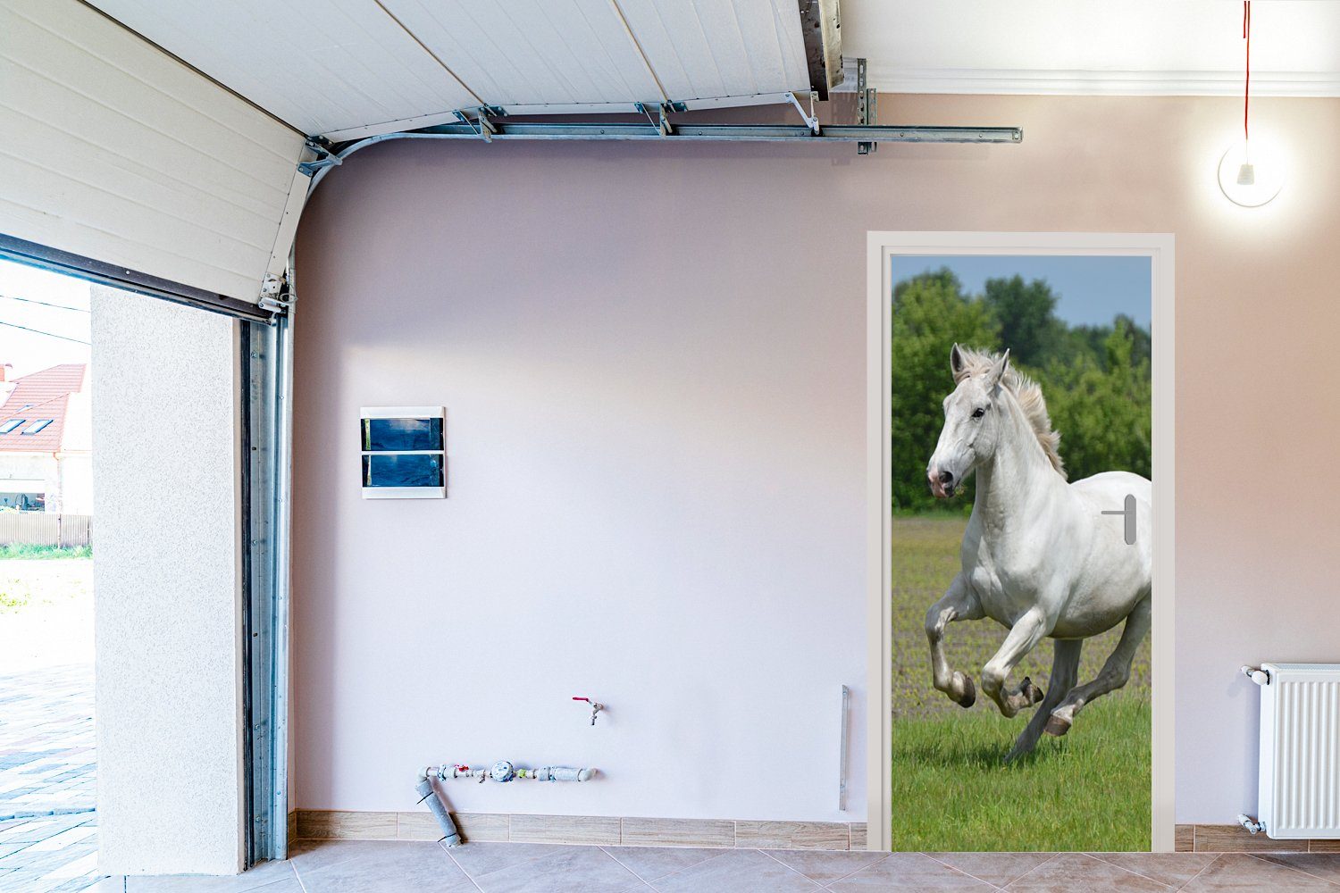 Tür, Pferde Türaufkleber, Fototapete für bedruckt, cm Natur Weiß, Matt, 75x205 (1 St), MuchoWow - Türtapete -