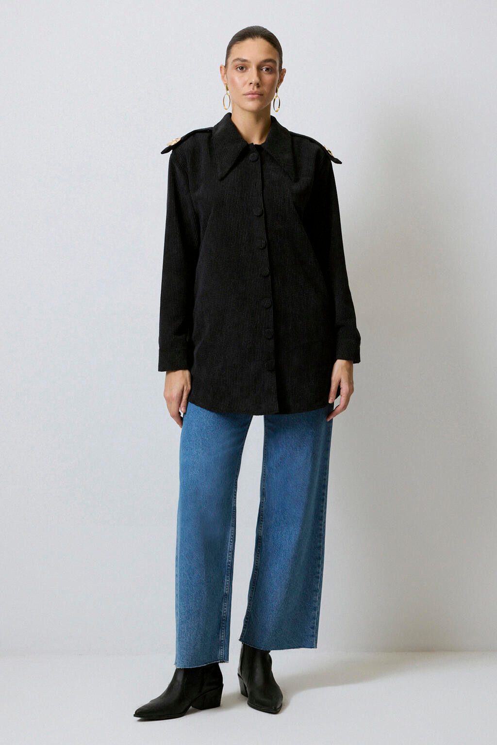 touche prive Hemdbluse Cordhemd mit Schulterklappen