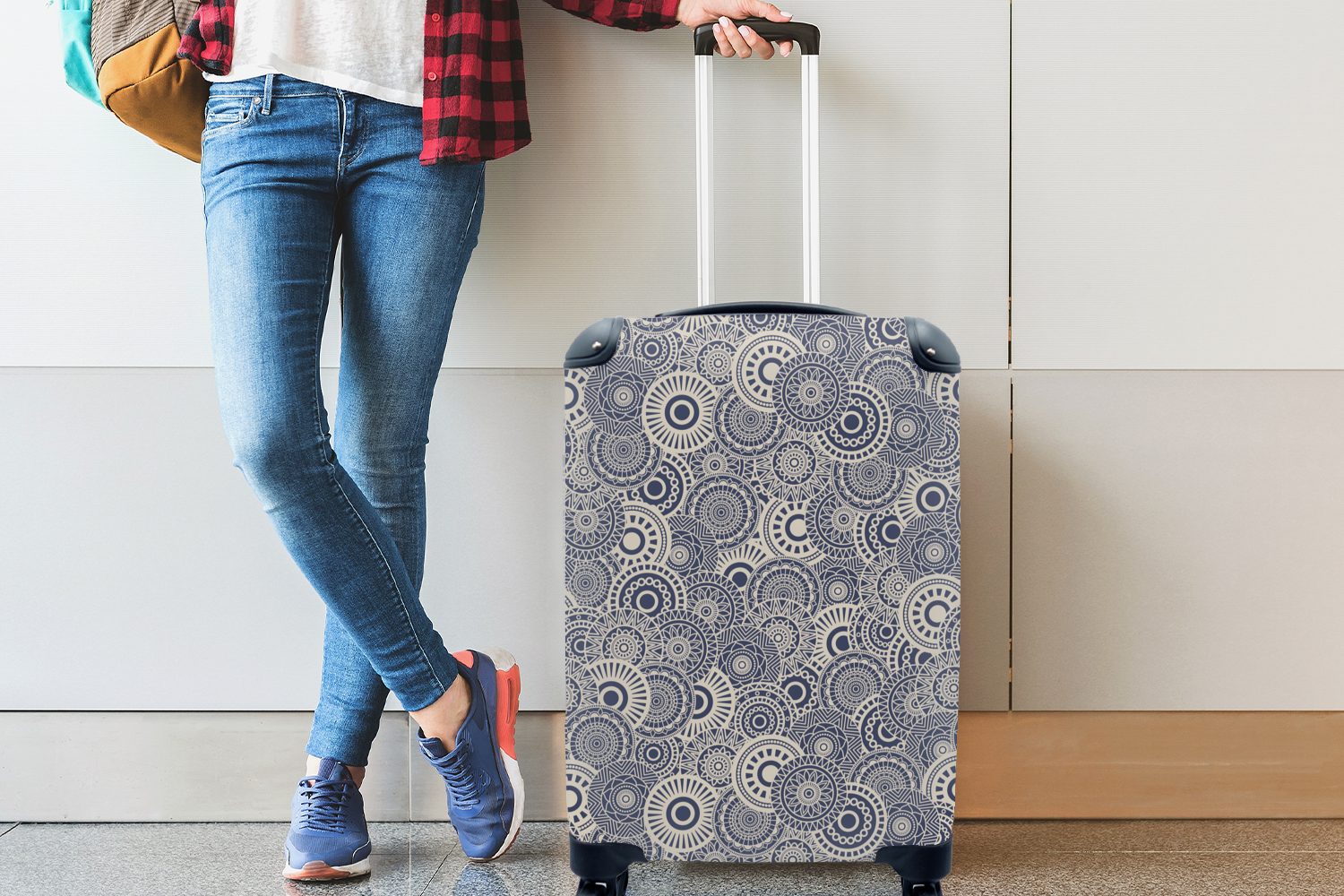 MuchoWow Handgepäckkoffer Mandala - Blau mit Reisetasche Reisekoffer - Muster, Handgepäck 4 Trolley, für Ferien, Rollen, rollen