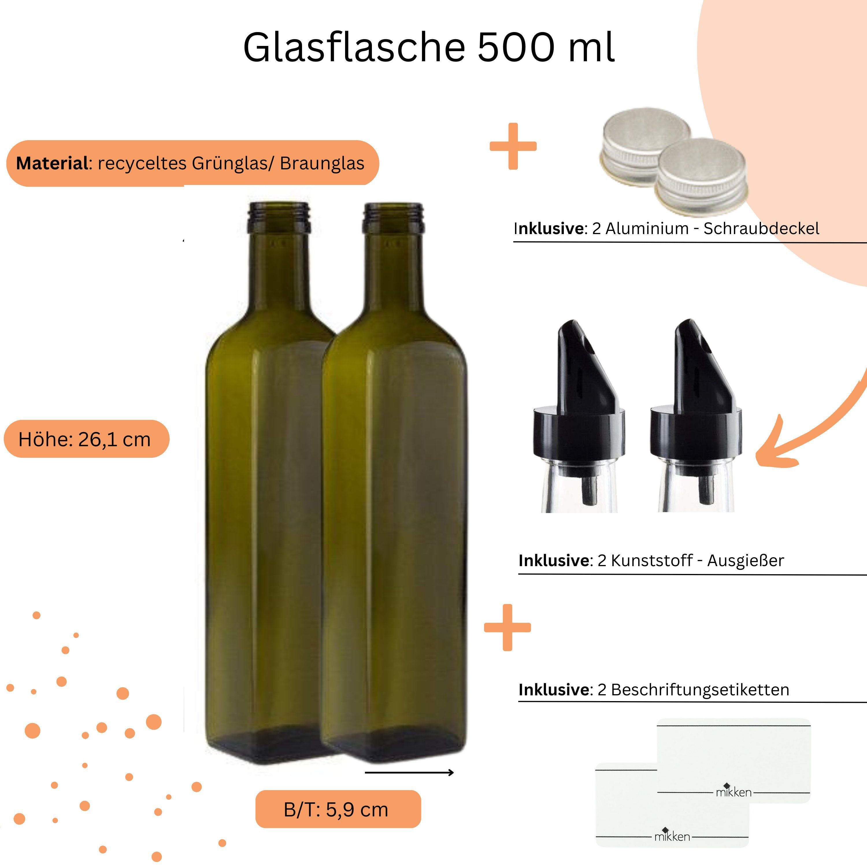 mikken Ölspender 2er Set Ölflaschen 100-1000 ml Glasflasche braun/grün mit Ausgießer, UV-Schutz – Bild 3 von 3