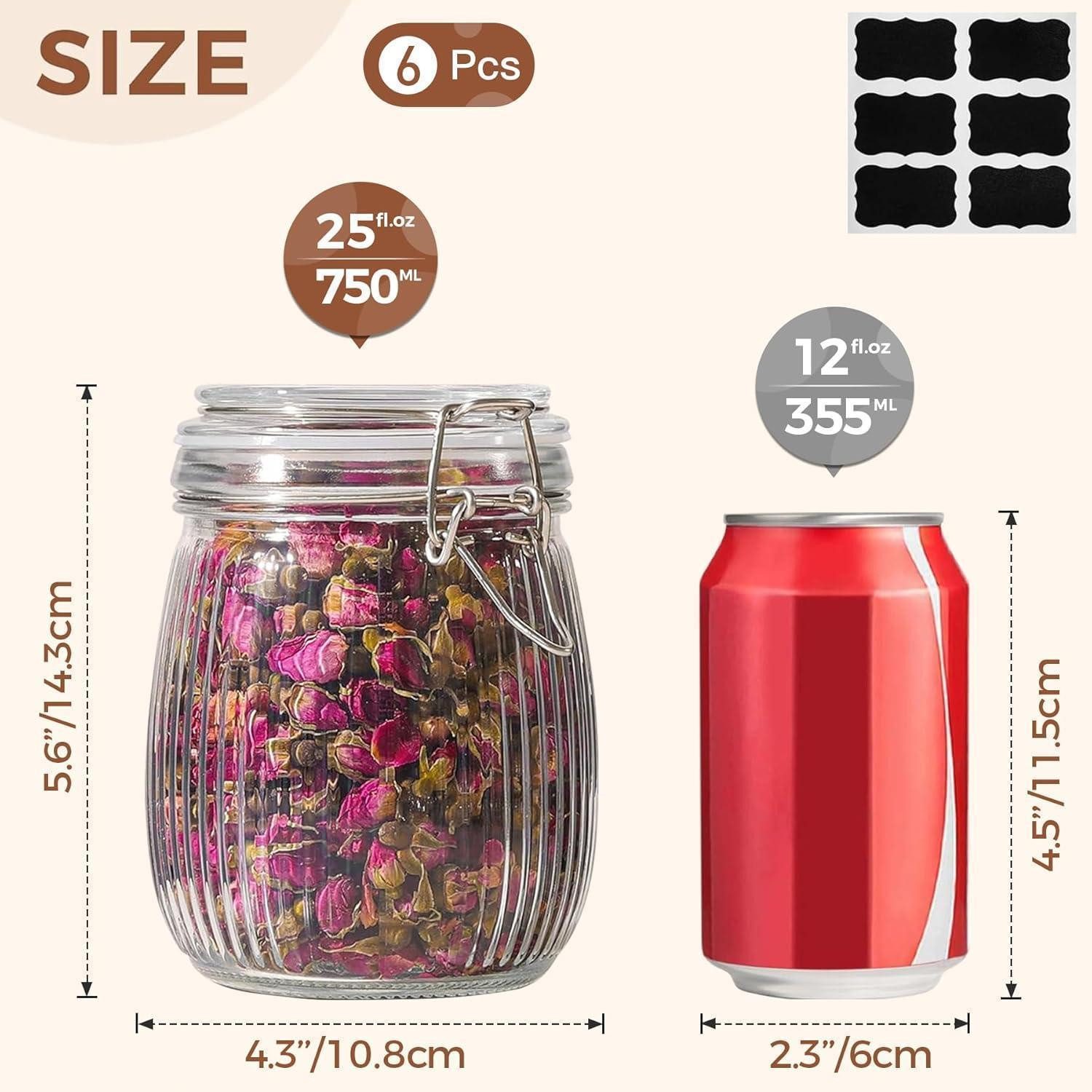 LuxusKollektion Einmachglas Einmachgläser Bügelverschluss 750ml 6 Stück 0,75 L × 6, Einweckglas, Sturzglas