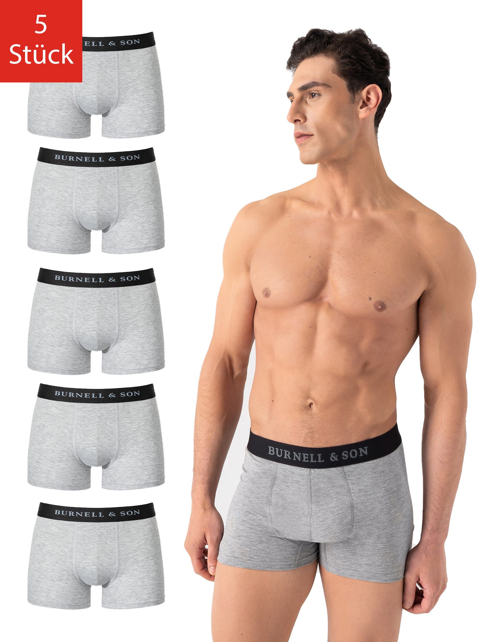 Burnell & Son Retro Pants Unterhosen aus Baumwolle für Herren Männer (Packung, Set, Spar-Pack, Spar-Packung, Spar-Set, 5-St., 5er-Pack) mit Komfortbund Grau