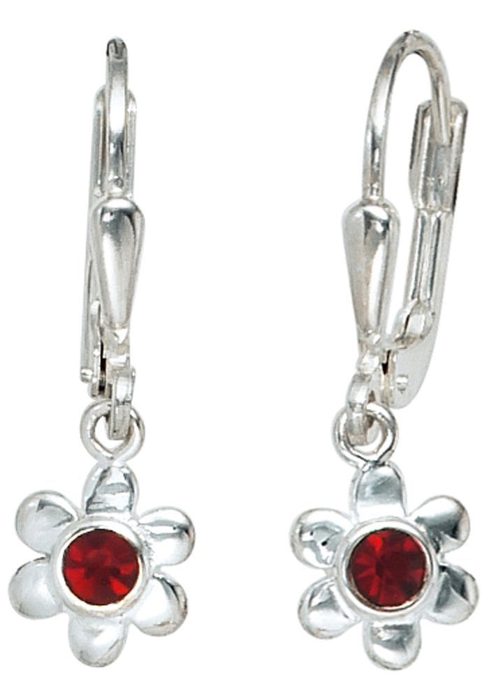 JOBO Paar Ohrhänger Blume, 925 Silber mit Glassteinen | Ohrhänger