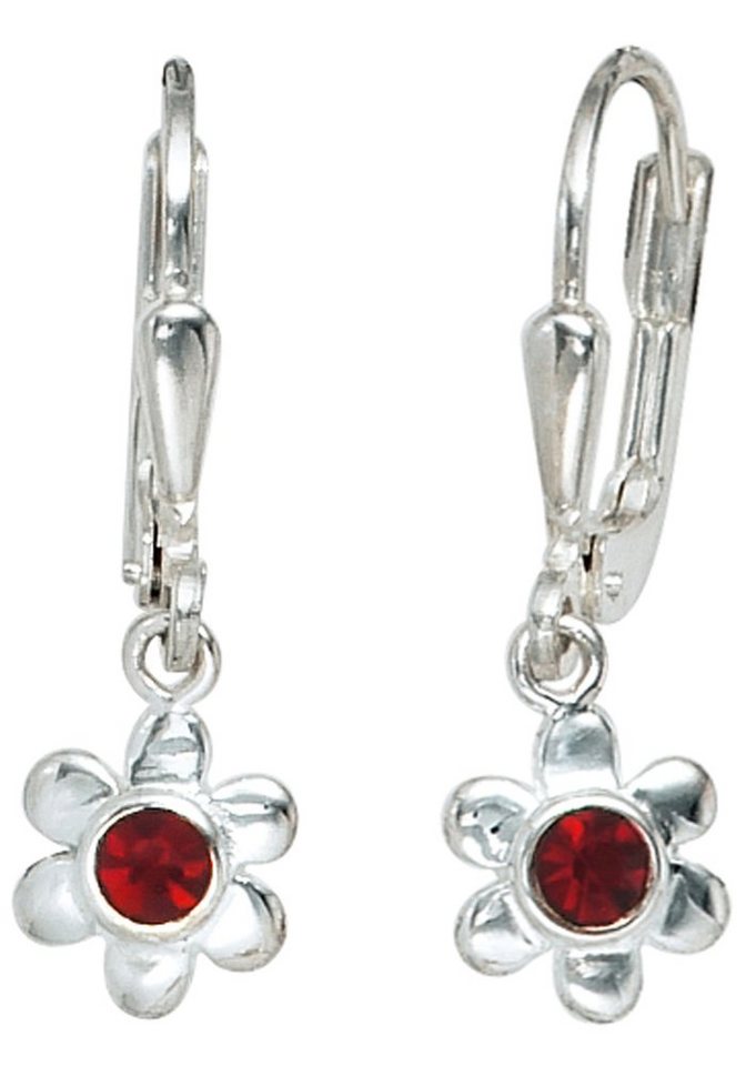 JOBO Paar Ohrhänger Blume, 925 Silber mit Glassteinen, Höhe ca. 21,7 mm,  Breite ca. 6,6 mm