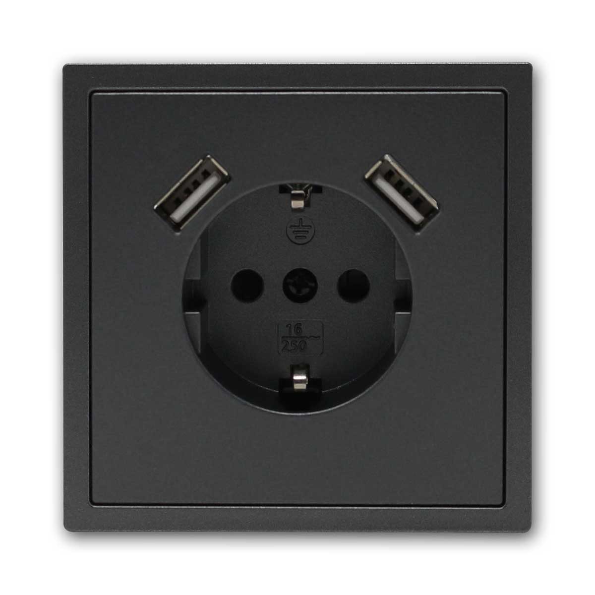 McPower Unterputz-Steckdose Steckdose SHALLOW anthra 2xUSB-A 5V/2,1A, m Rahmen