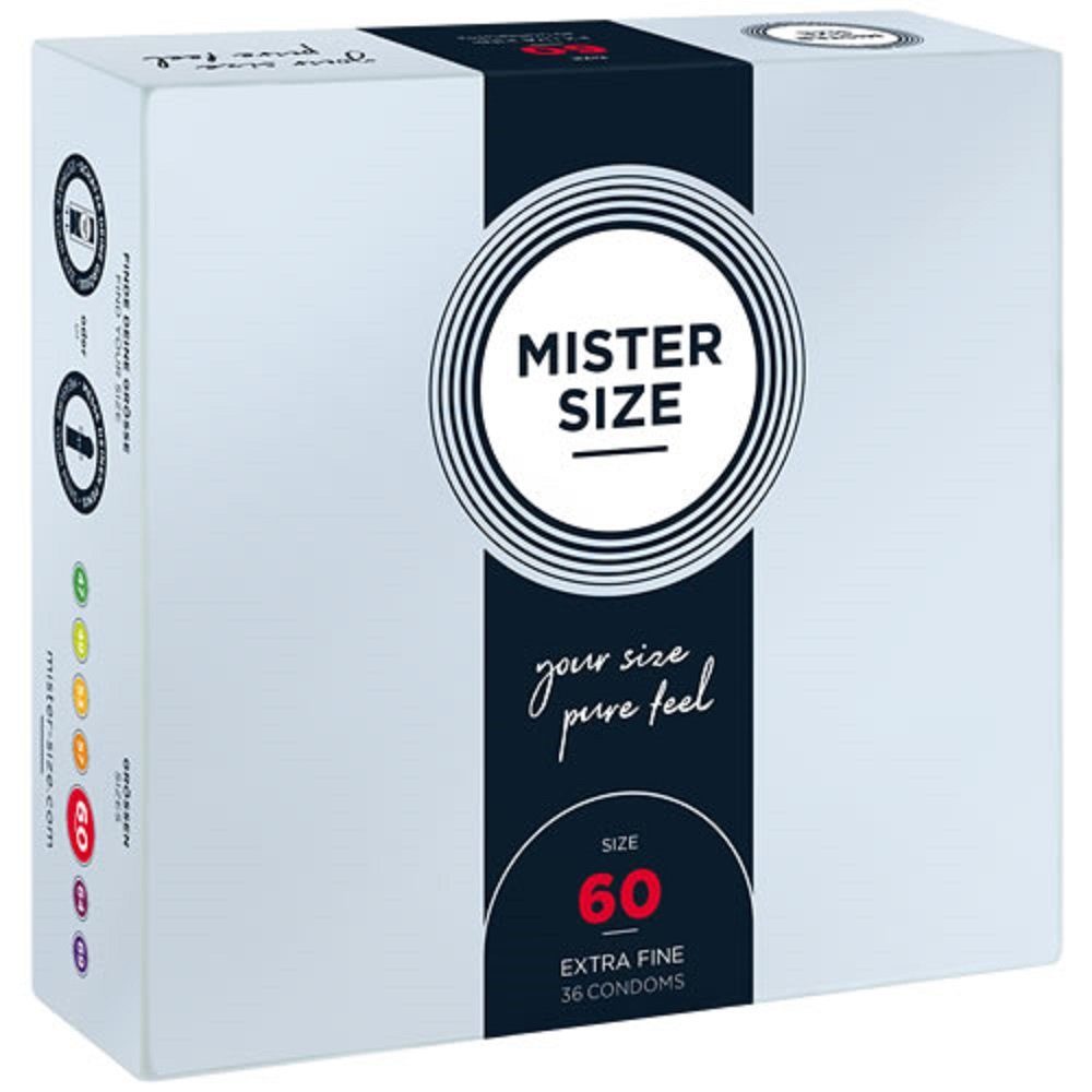 MISTER SIZE XXL-Kondome Mister Size «60» Maßkondome - kraftvoll & sicher Packung mit, 36 St., Kondome in Größe XL, vegan, extra dünn & extra fein, das passende Kondom in Ihrer Größe
