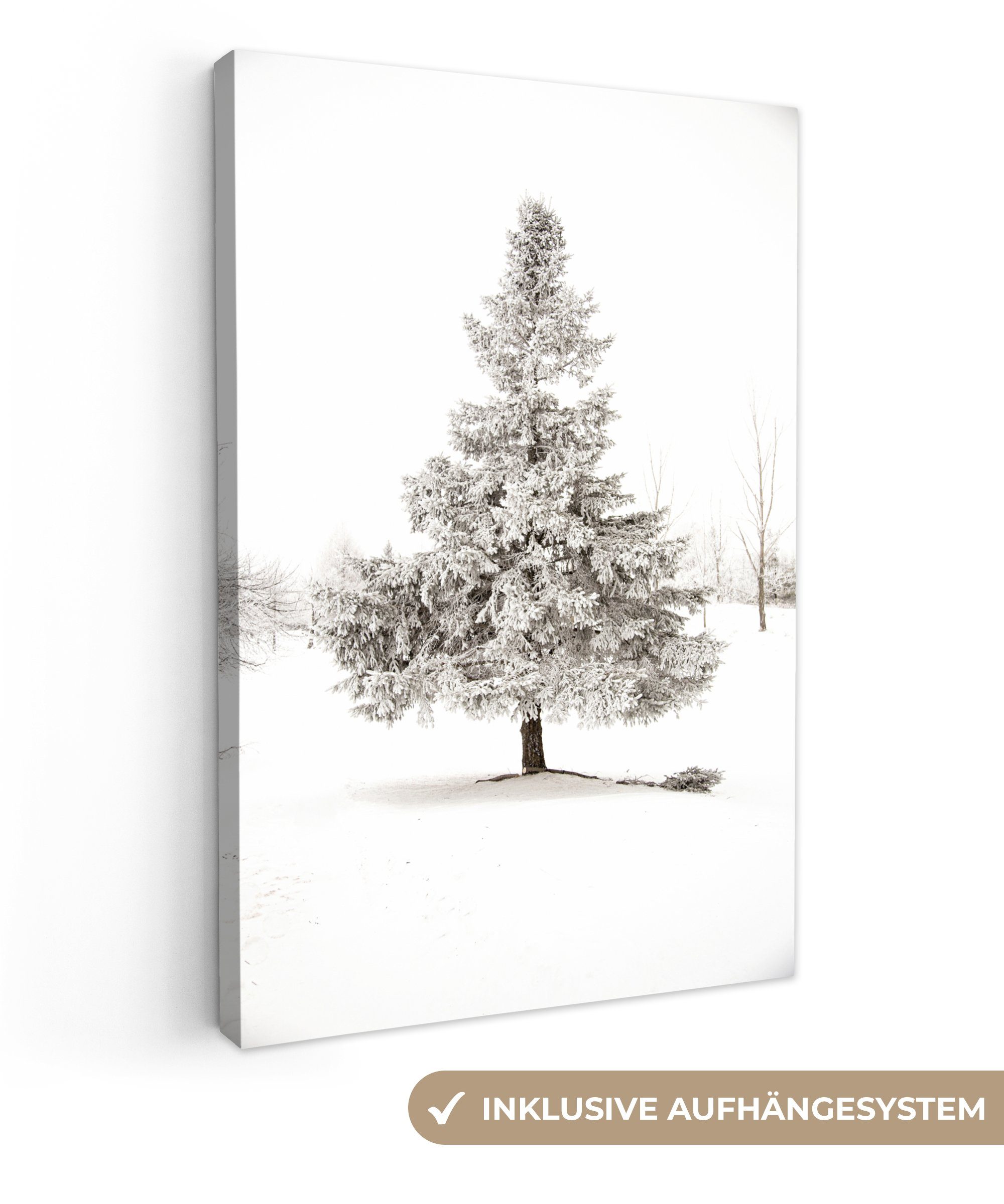 OneMillionCanvasses® Leinwandbild Winter - Baum - Schnee - Natur - Jahreszeiten, (1 St), Leinwandbild fertig bespannt inkl. Zackenaufhänger, Gemälde, 20x30 cm