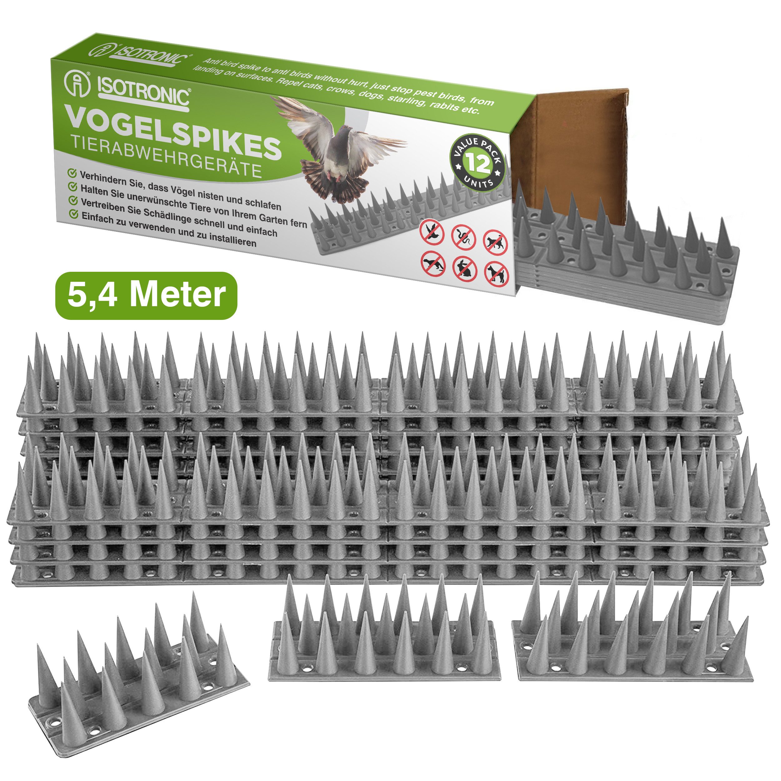ISOTRONIC Taubenspikes Isotronic Taubenspikes grau, 45x4,5x4 cm, Set, 12-St.