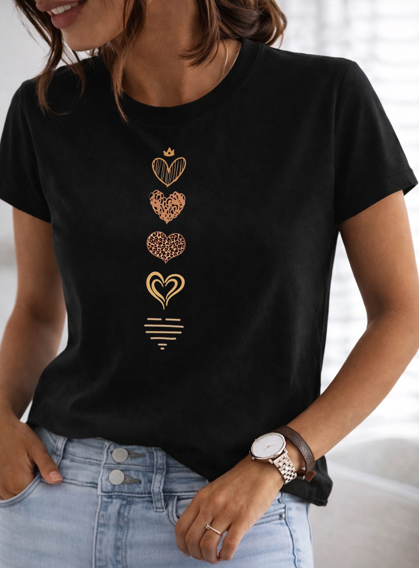 RMK T-Shirt Damen Shirt Rundhals Basic "Corazón" aus Baumwolle