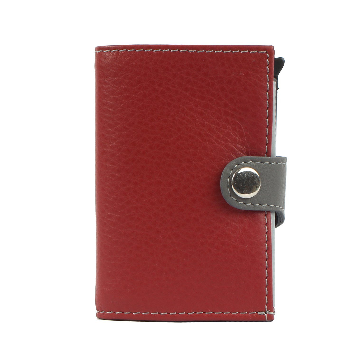 Margelisch Mini Geldbörse noonyu single leather, Kreditkartenbörse aus Upcycling Leder karminrot